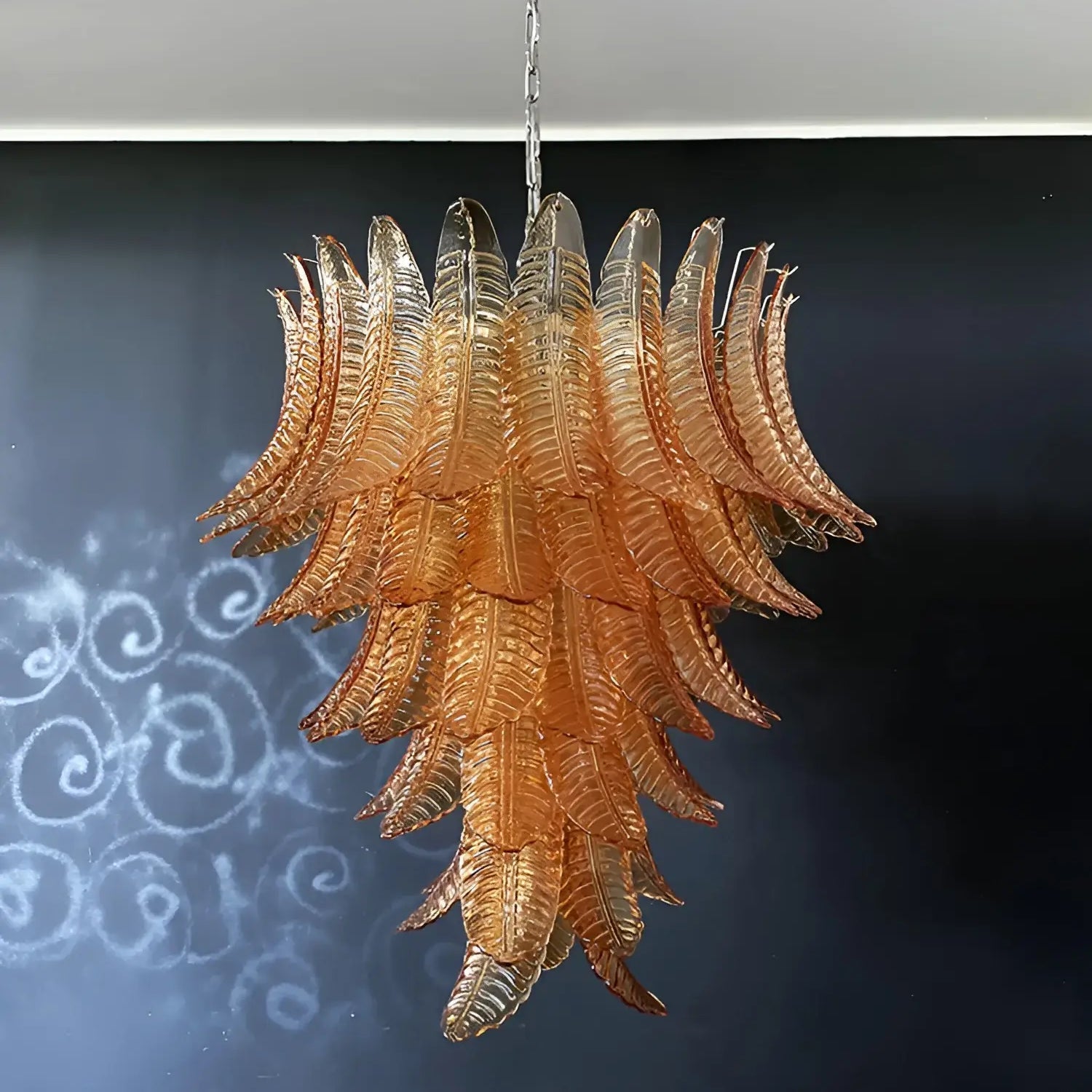 Aurora Chandelier Amber Murano Glass Leaves Layered-Neutral Decor
