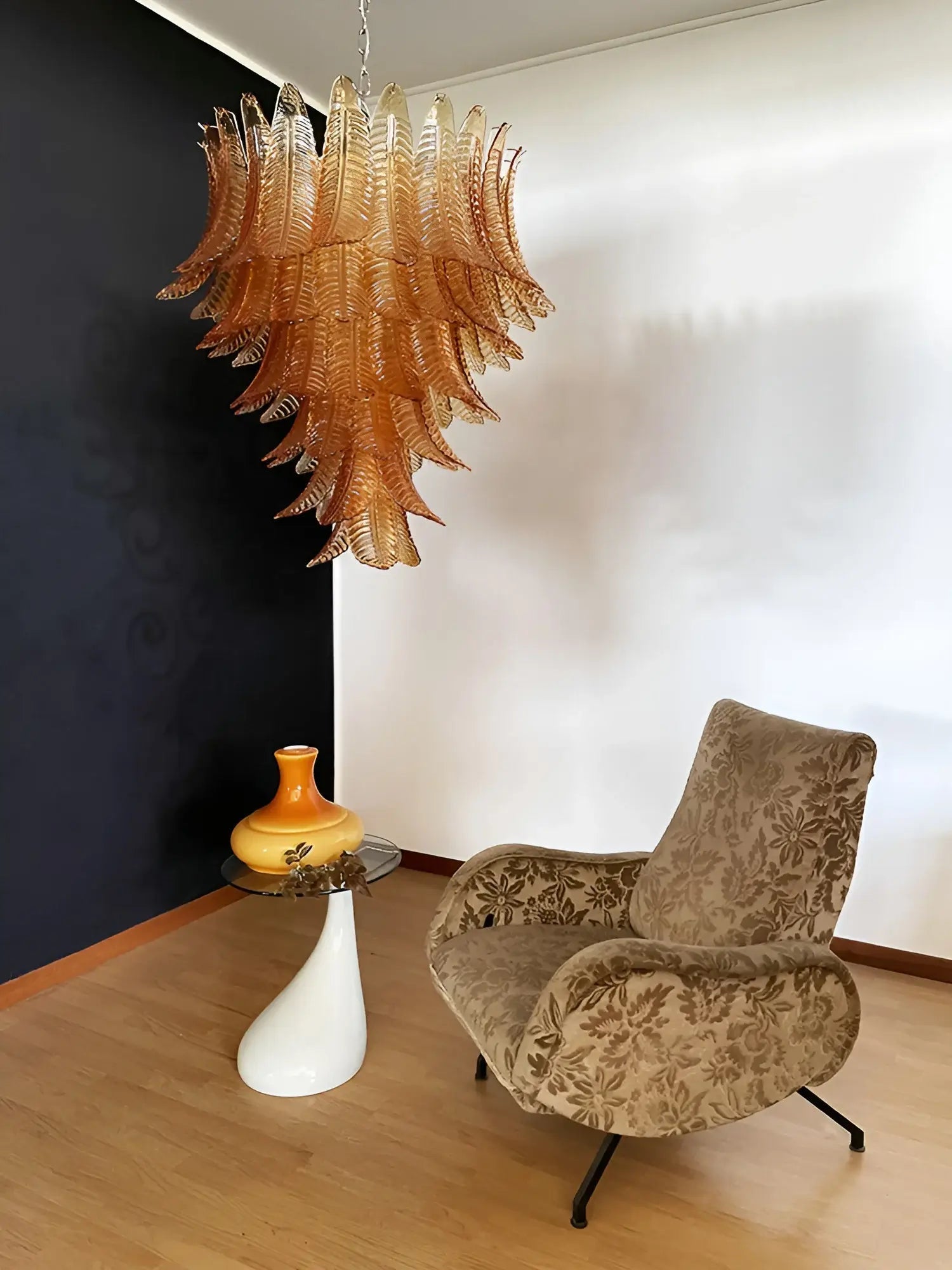 Aurora Chandelier Amber Murano Glass Leaves Layered-Neutral Decor