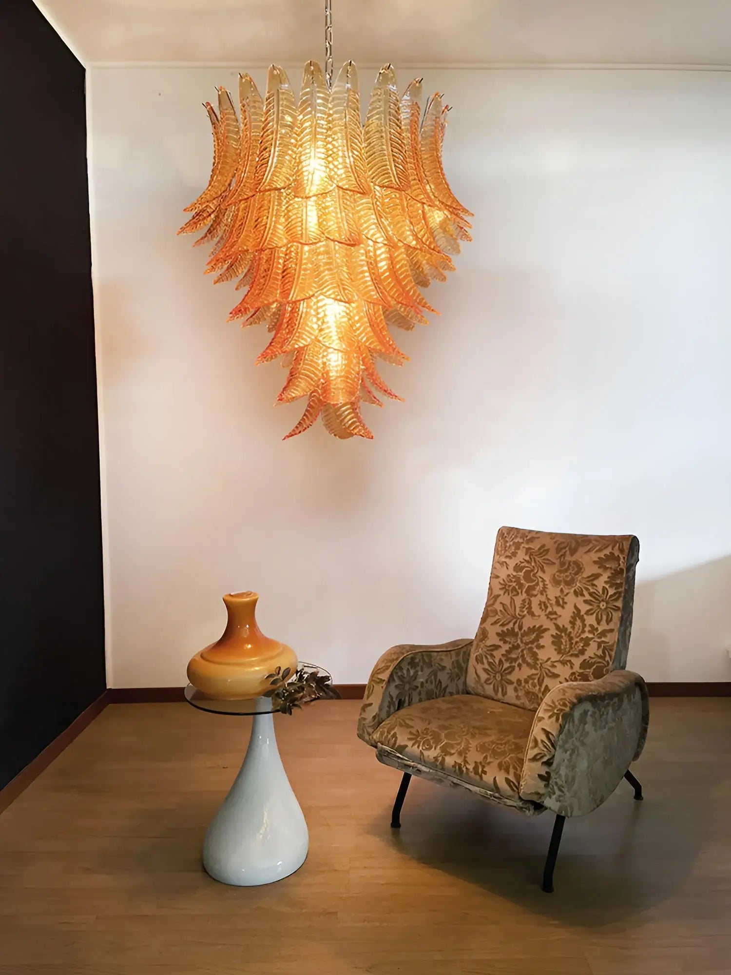 Aurora Chandelier Amber Murano Glass Leaves Layered-Neutral Decor