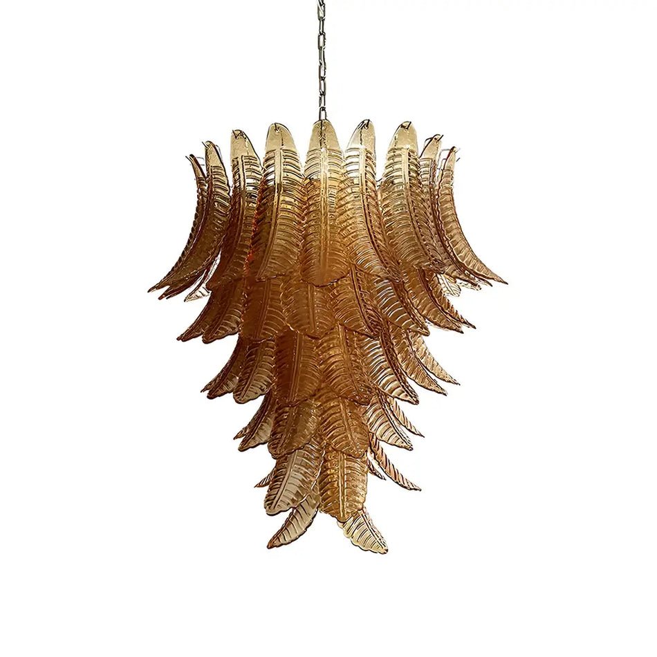 Aurora Chandelier Amber Murano Glass Leaves Layered-Neutral Decor