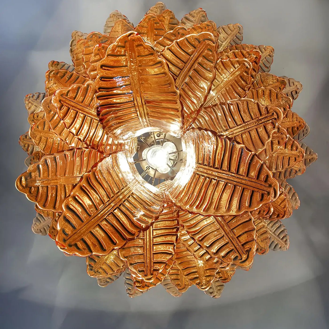 Aurora Chandelier Amber Murano Glass Leaves Layered-Neutral Decor