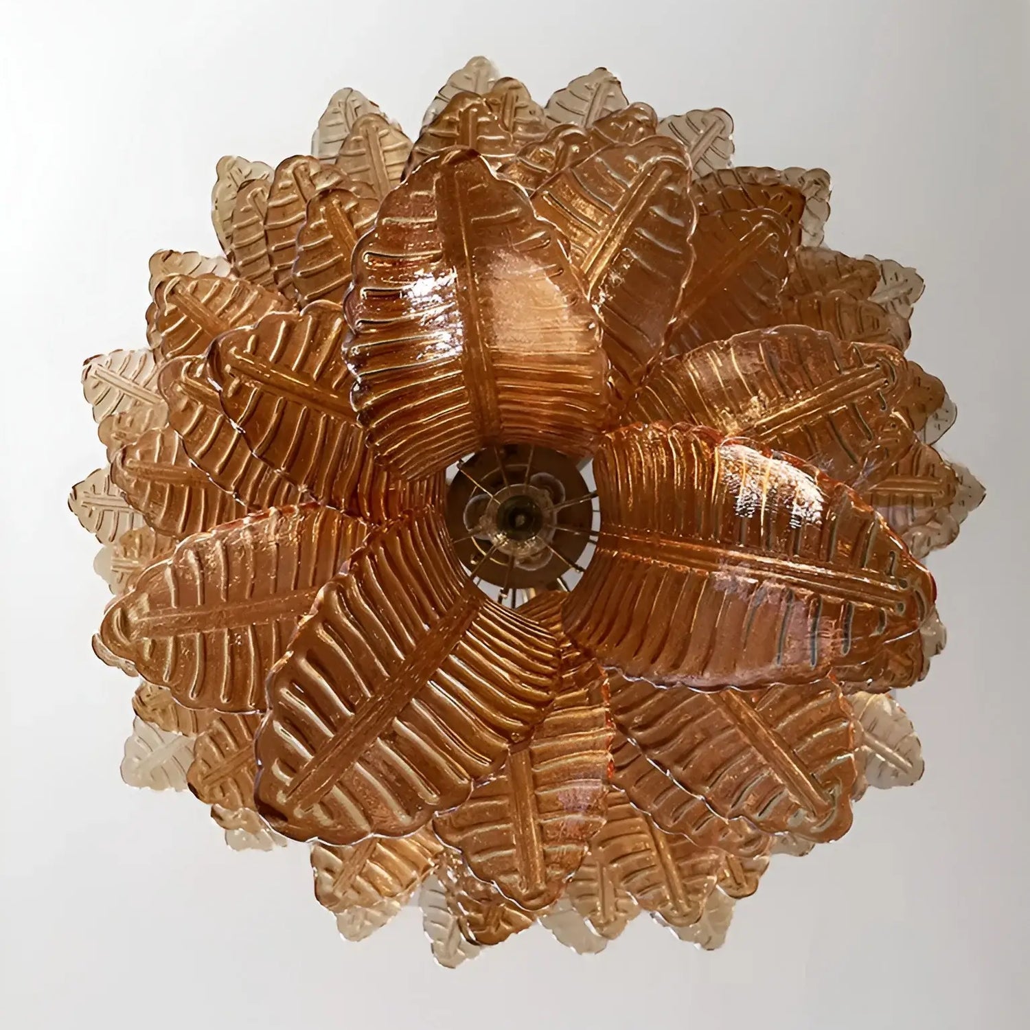 Aurora Chandelier Amber Murano Glass Leaves Layered-Neutral Decor