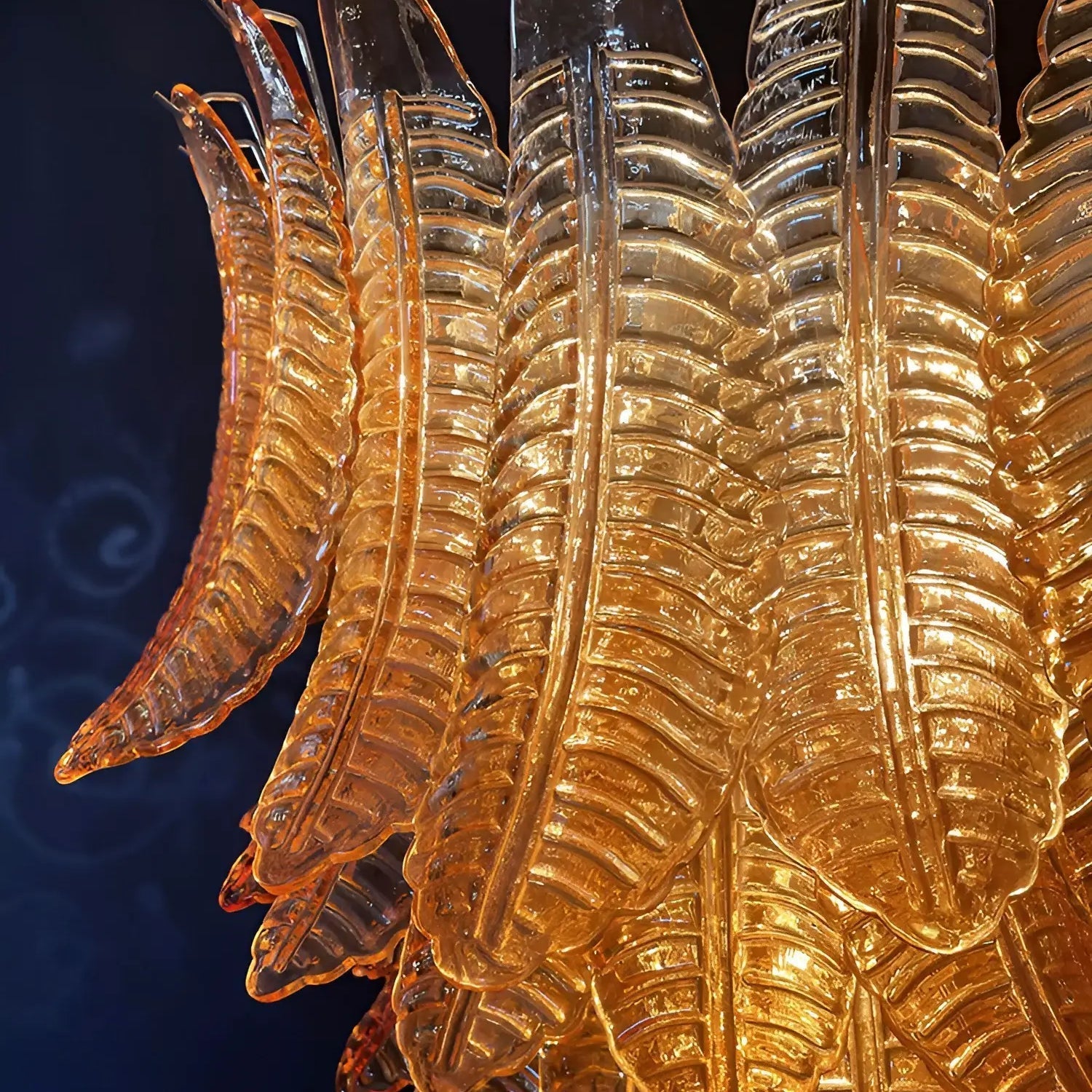 Aurora Chandelier Amber Murano Glass Leaves Layered-Neutral Decor