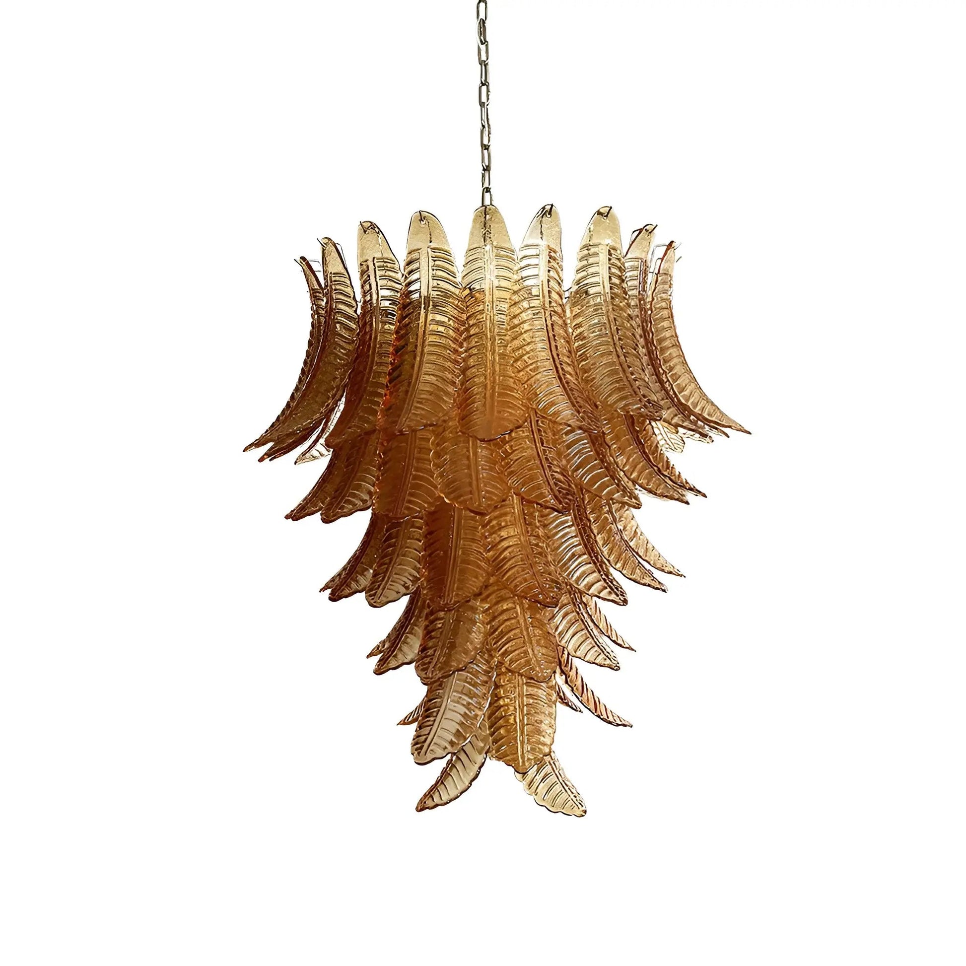 Aurora Chandelier Amber Murano Glass Leaves Layered-Neutral Decor