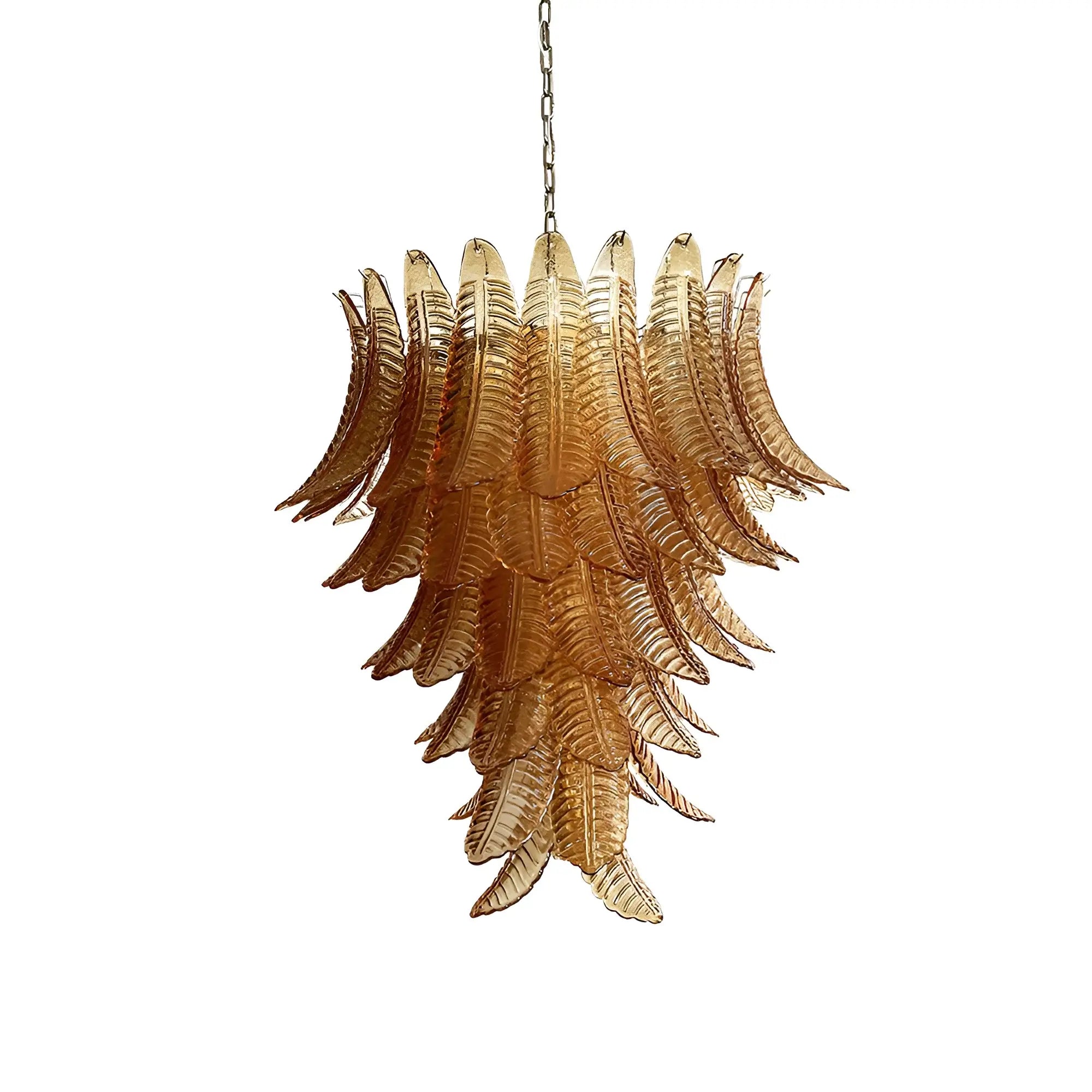 Aurora Chandelier Amber Murano Glass Leaves Layered-Neutral Decor