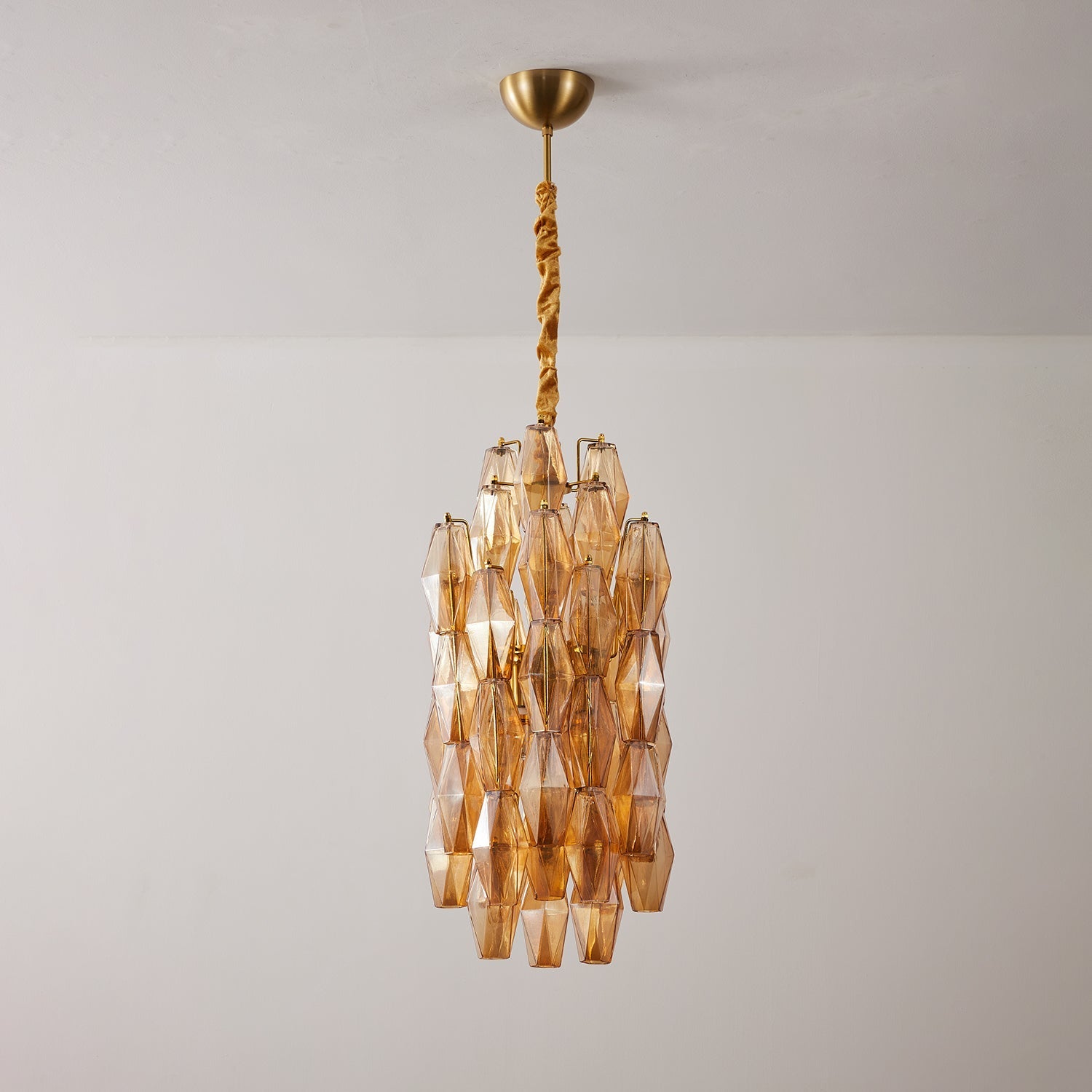 Aurora Chandelier Amber Prism Long Cascading Glass Vintage-Neutral Decor