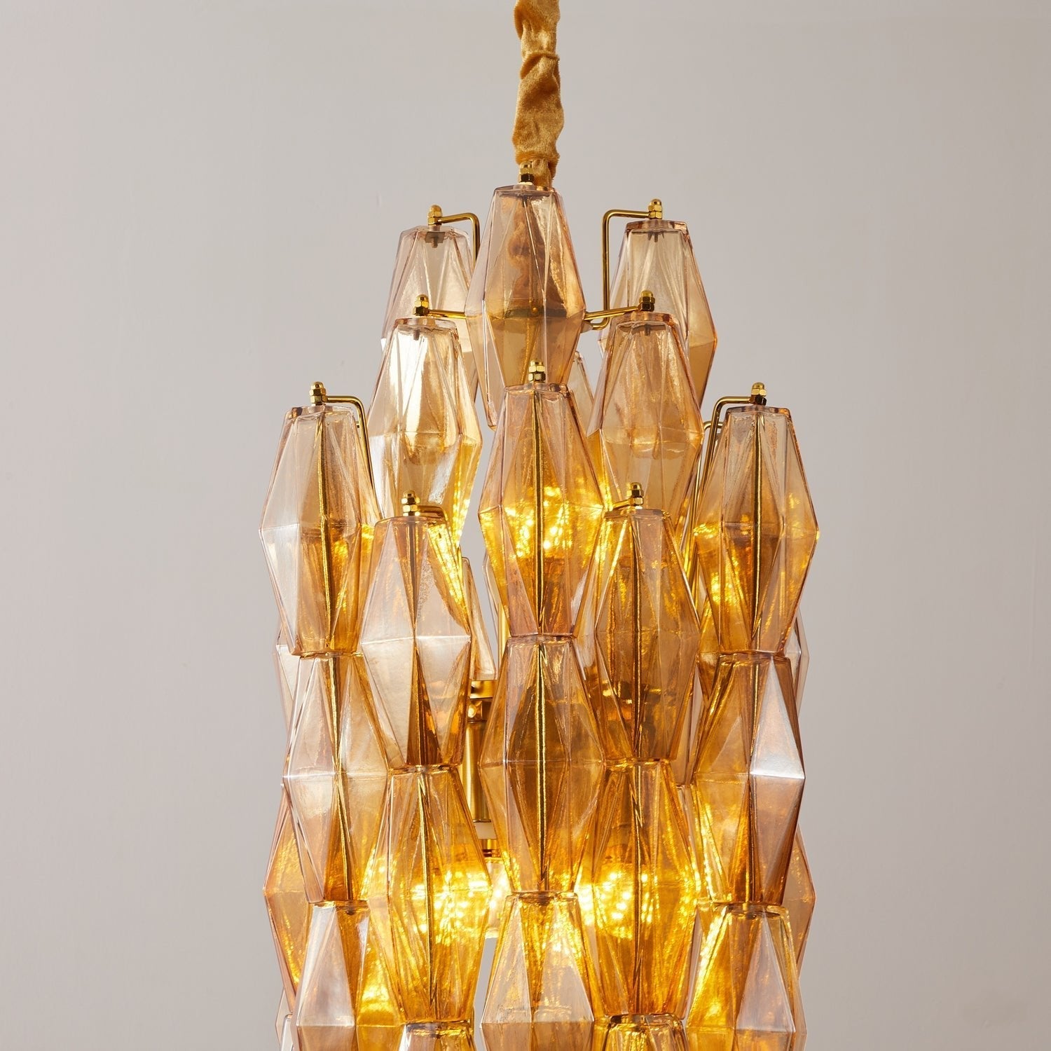 Aurora Chandelier Amber Prism Long Cascading Glass Vintage-Neutral Decor