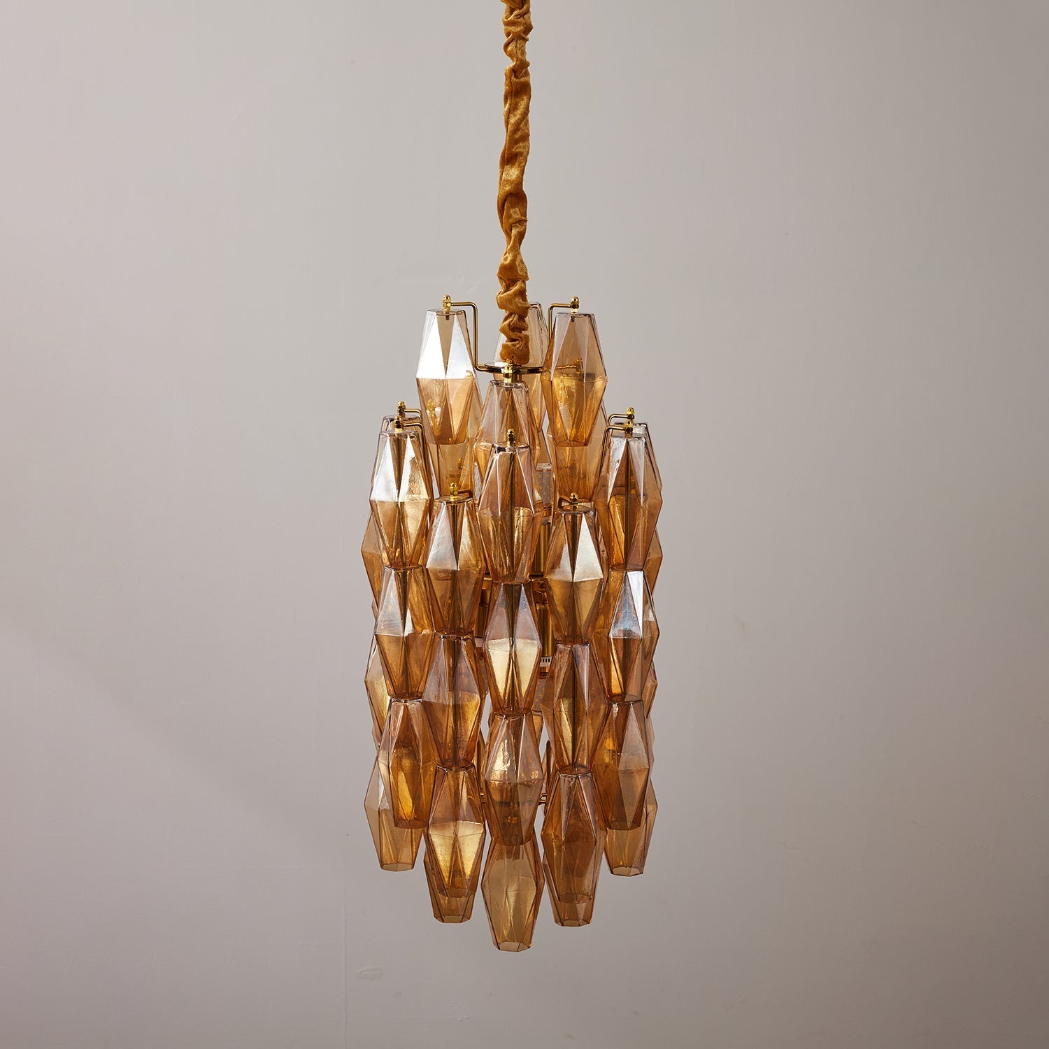 Aurora Chandelier Amber Prism Long Cascading Glass Vintage-Neutral Decor