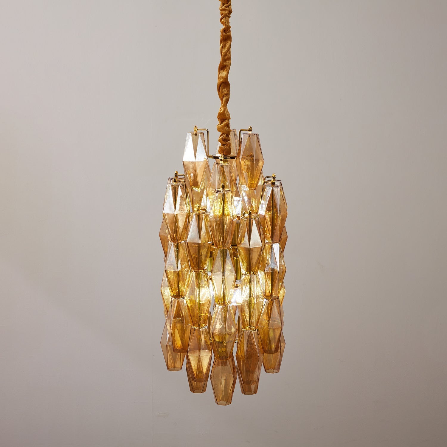 Aurora Chandelier Amber Prism Long Cascading Glass Vintage-Neutral Decor