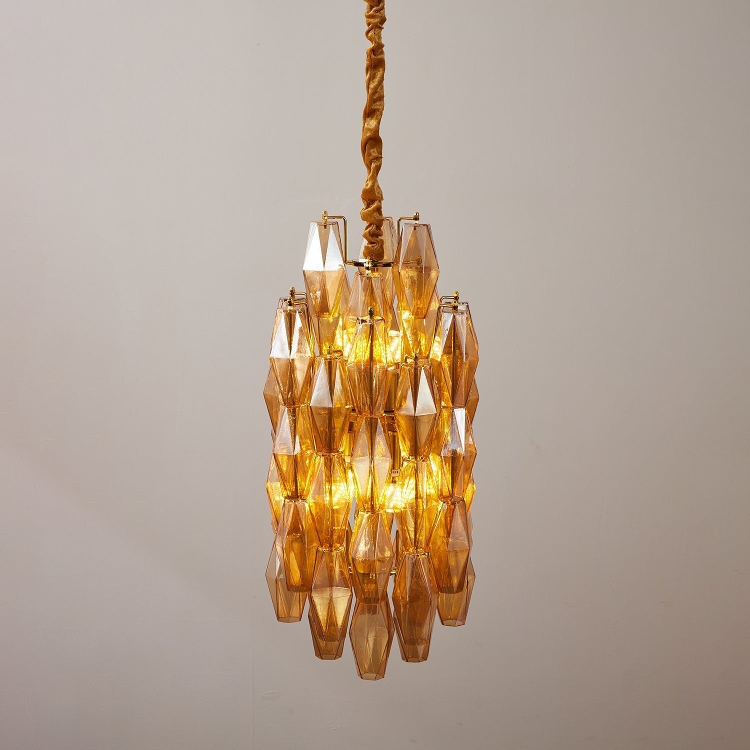 Aurora Chandelier Amber Prism Long Cascading Glass Vintage-Neutral Decor