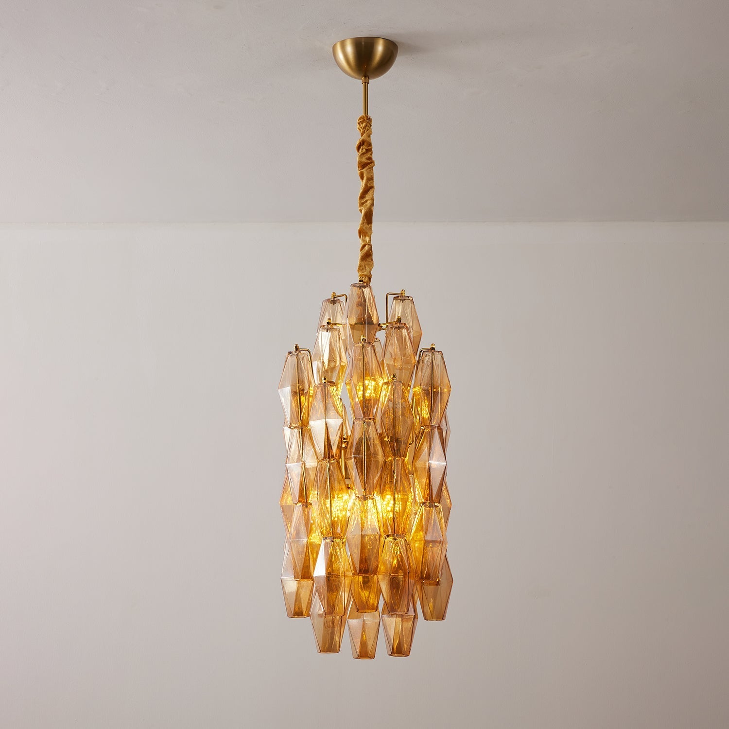Aurora Chandelier Amber Prism Long Cascading Glass Vintage-Neutral Decor