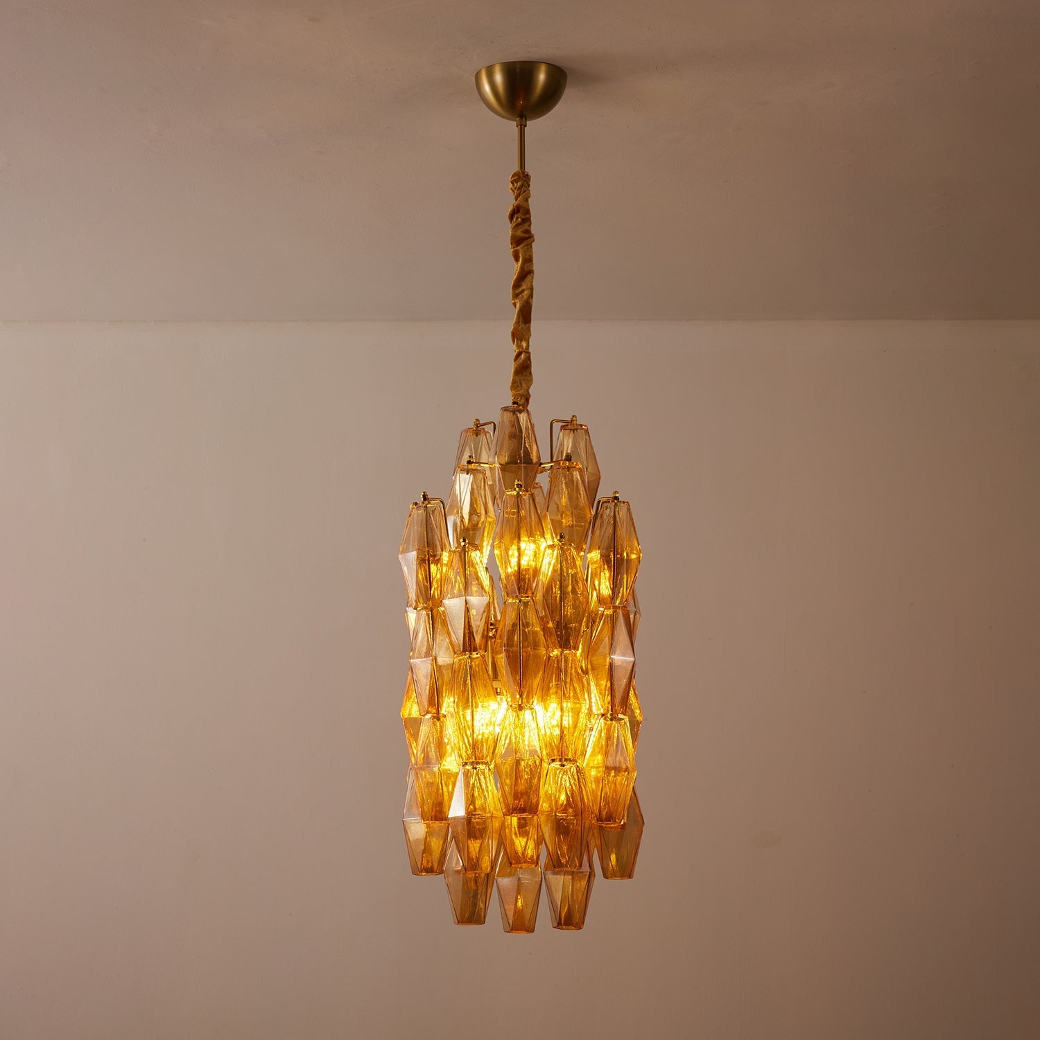 Aurora Chandelier Amber Prism Long Cascading Glass Vintage-Neutral Decor