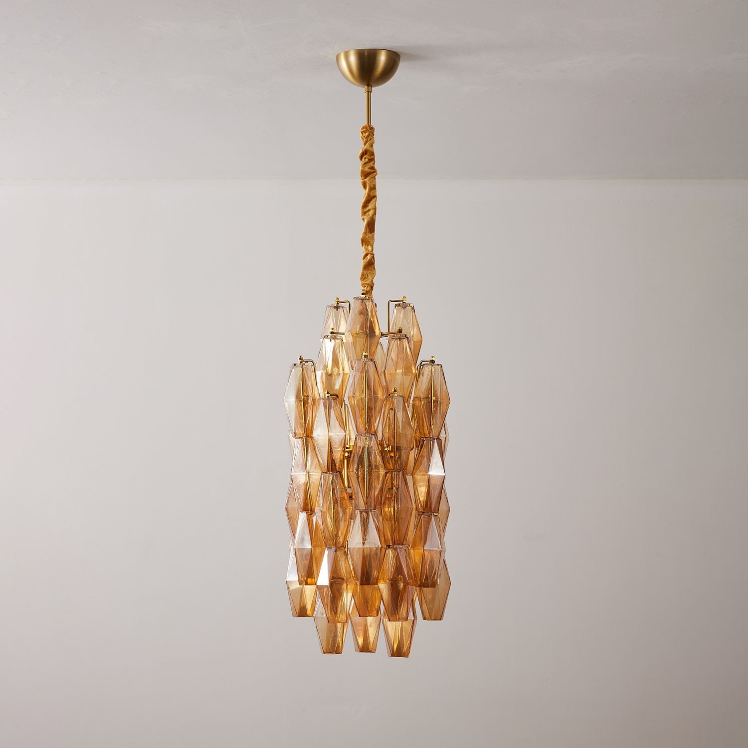 Aurora Chandelier Amber Prism Long Cascading Glass Vintage-Neutral Decor