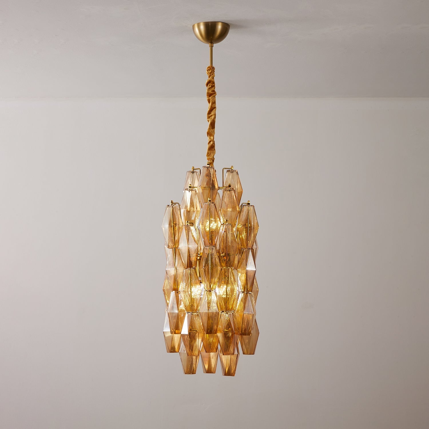 Aurora Chandelier Amber Prism Long Cascading Glass Vintage-Neutral Decor