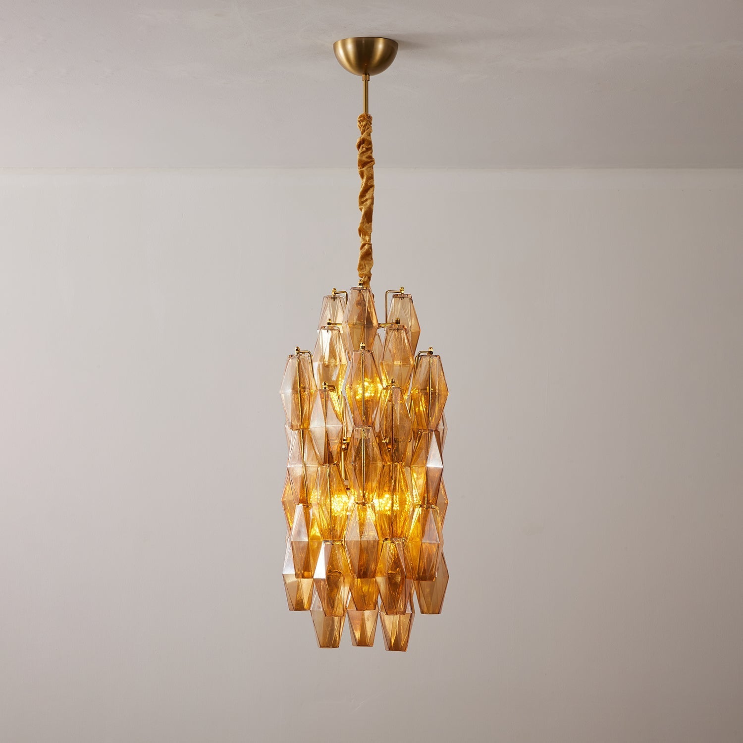 Aurora Chandelier Amber Prism Long Cascading Glass Vintage-Neutral Decor