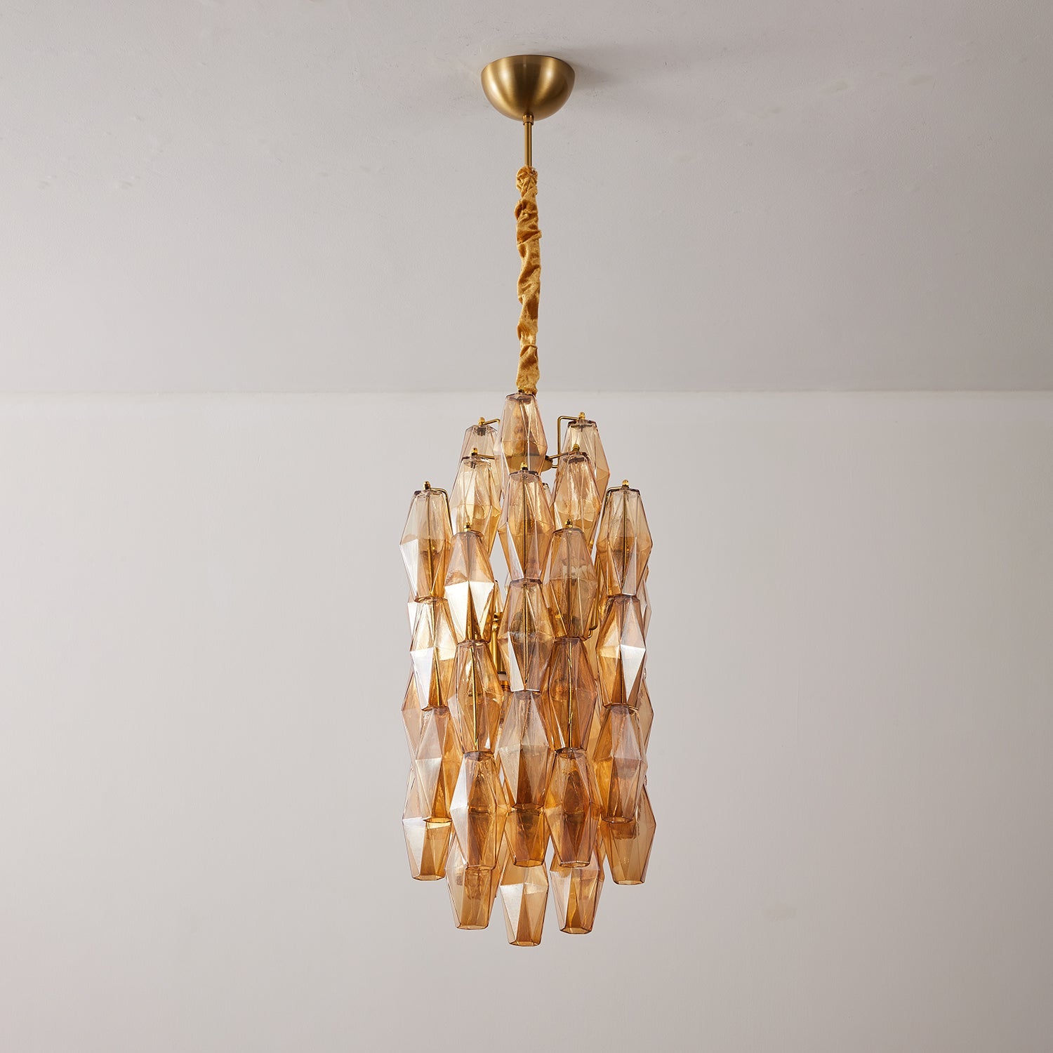 Aurora Chandelier Amber Prism Long Cascading Glass Vintage-Neutral Decor