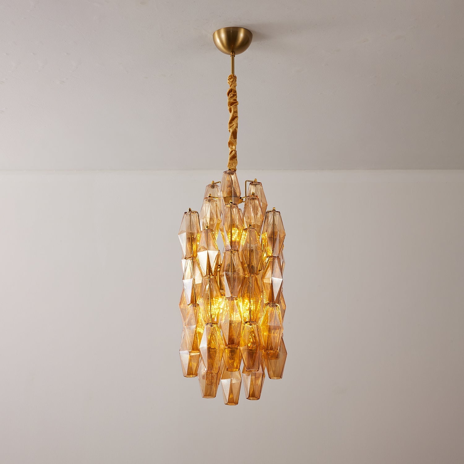 Aurora Chandelier Amber Prism Long Cascading Glass Vintage-Neutral Decor