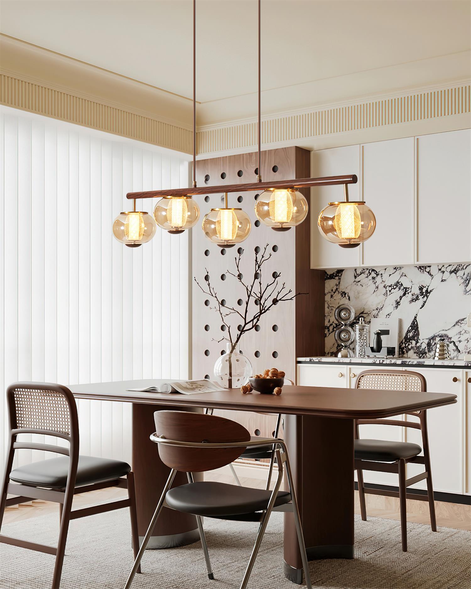 Alviora Pendant Lamp Wood Glass Linear Japandi-Neutral Decor