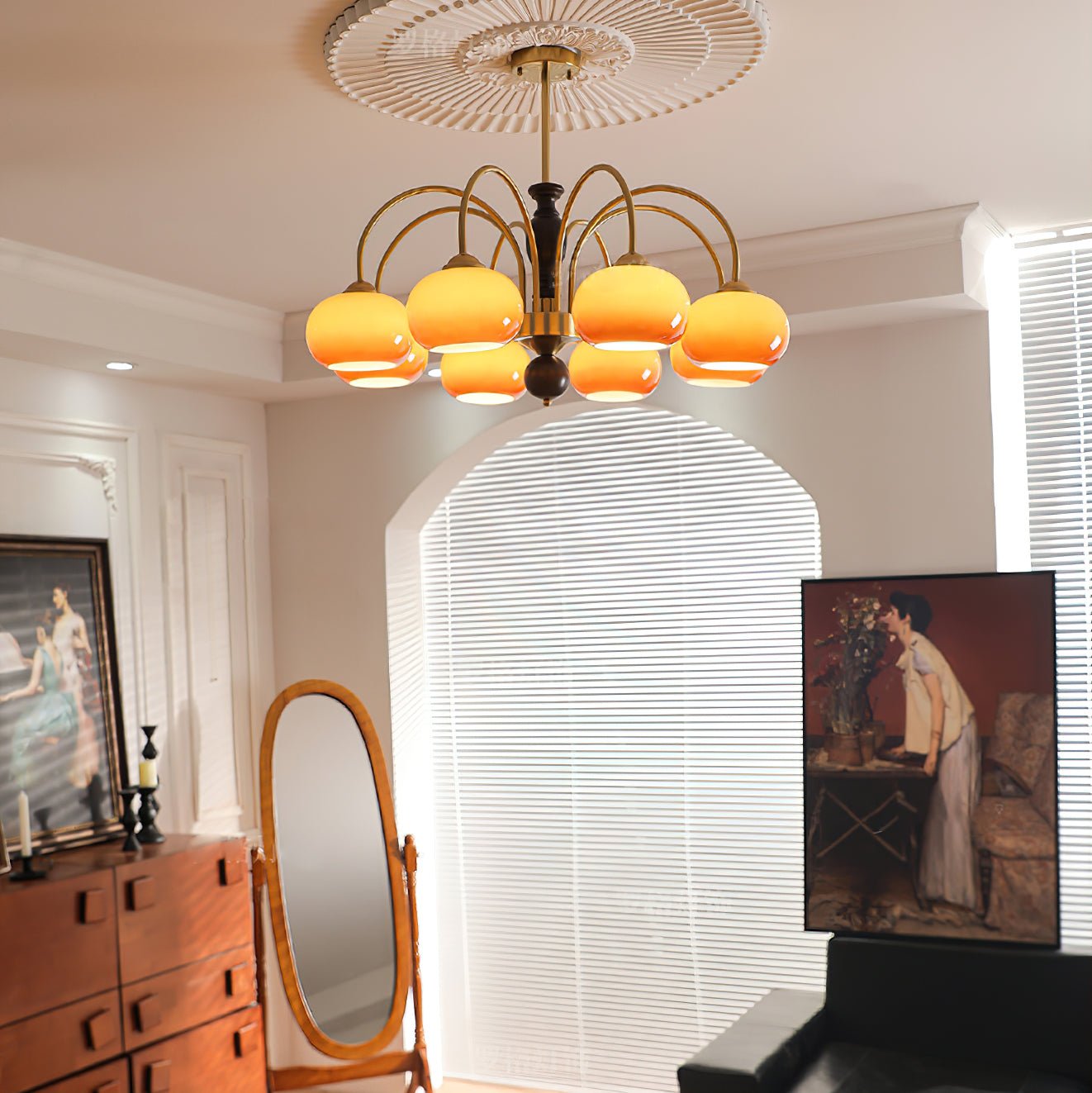 Aurora Chandelier Amberly Arch Curved Arms-Neutral Decor