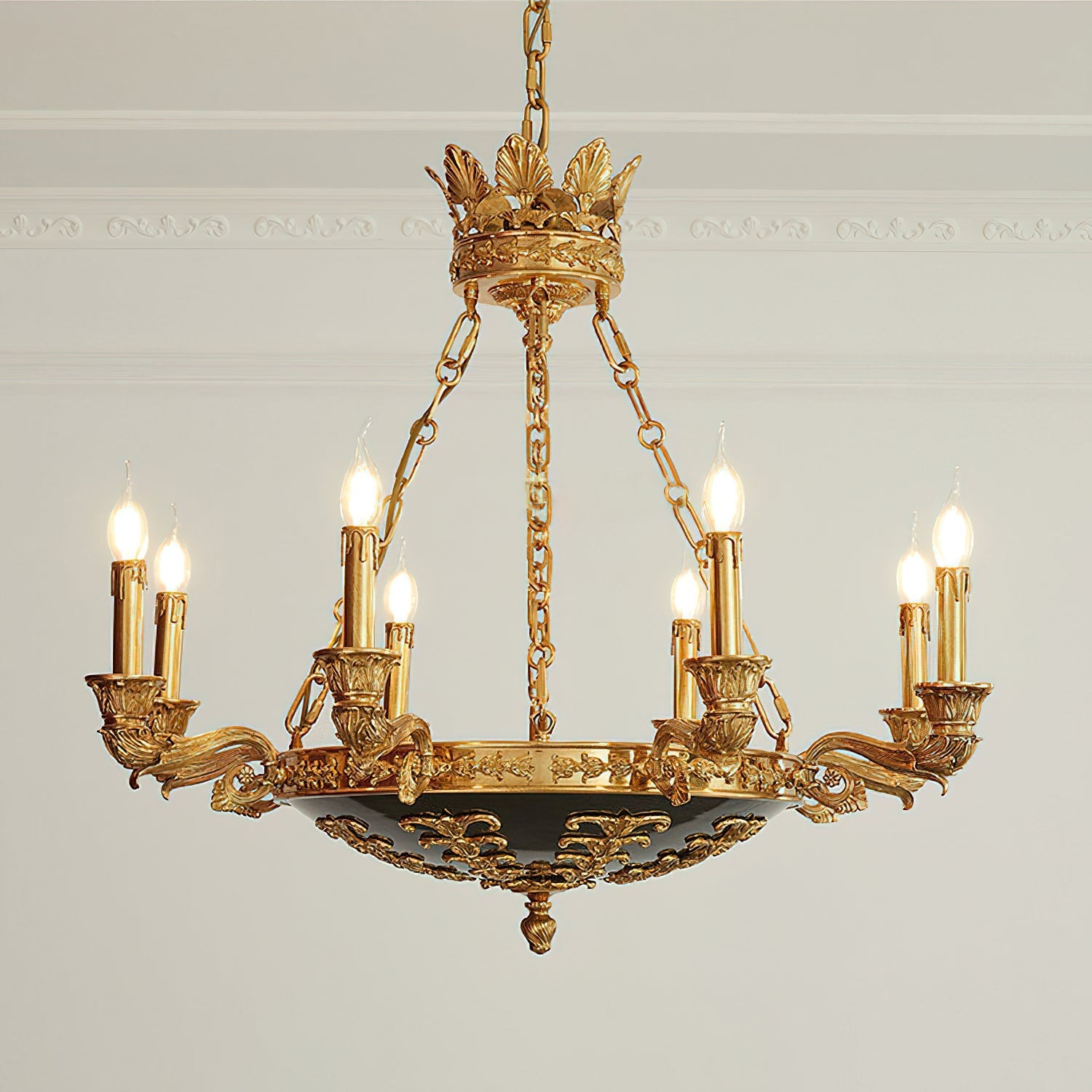 Suspension chains and canopy detail of the Amelie Chandelier.