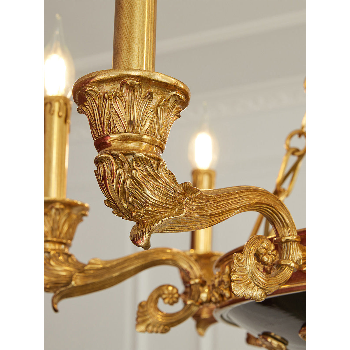The 6-arm chandelier shown in a standard-sized room.
