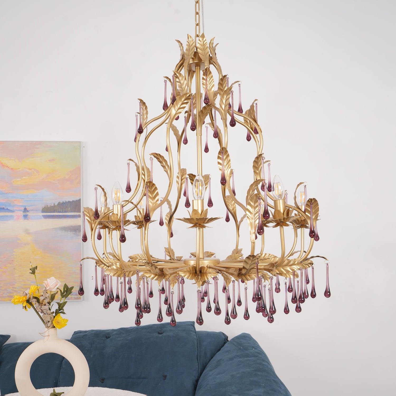 Runa Pendant Lamp Drops Gold Leaves-Neutral Decor