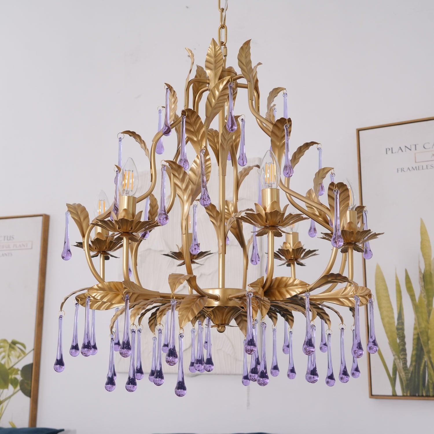 Runa Pendant Lamp Drops Gold Leaves-Neutral Decor