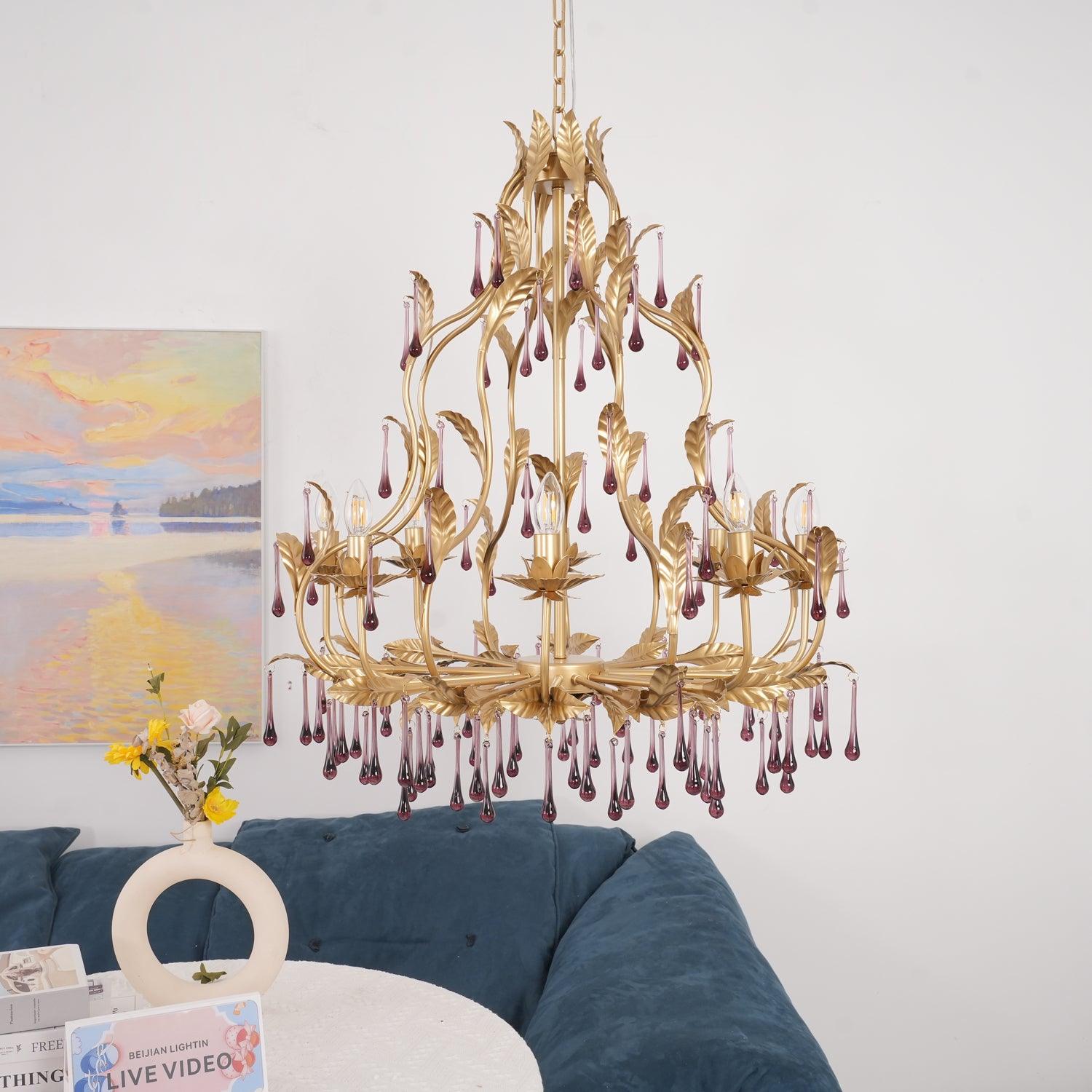 Runa Pendant Lamp Drops Gold Leaves-Neutral Decor