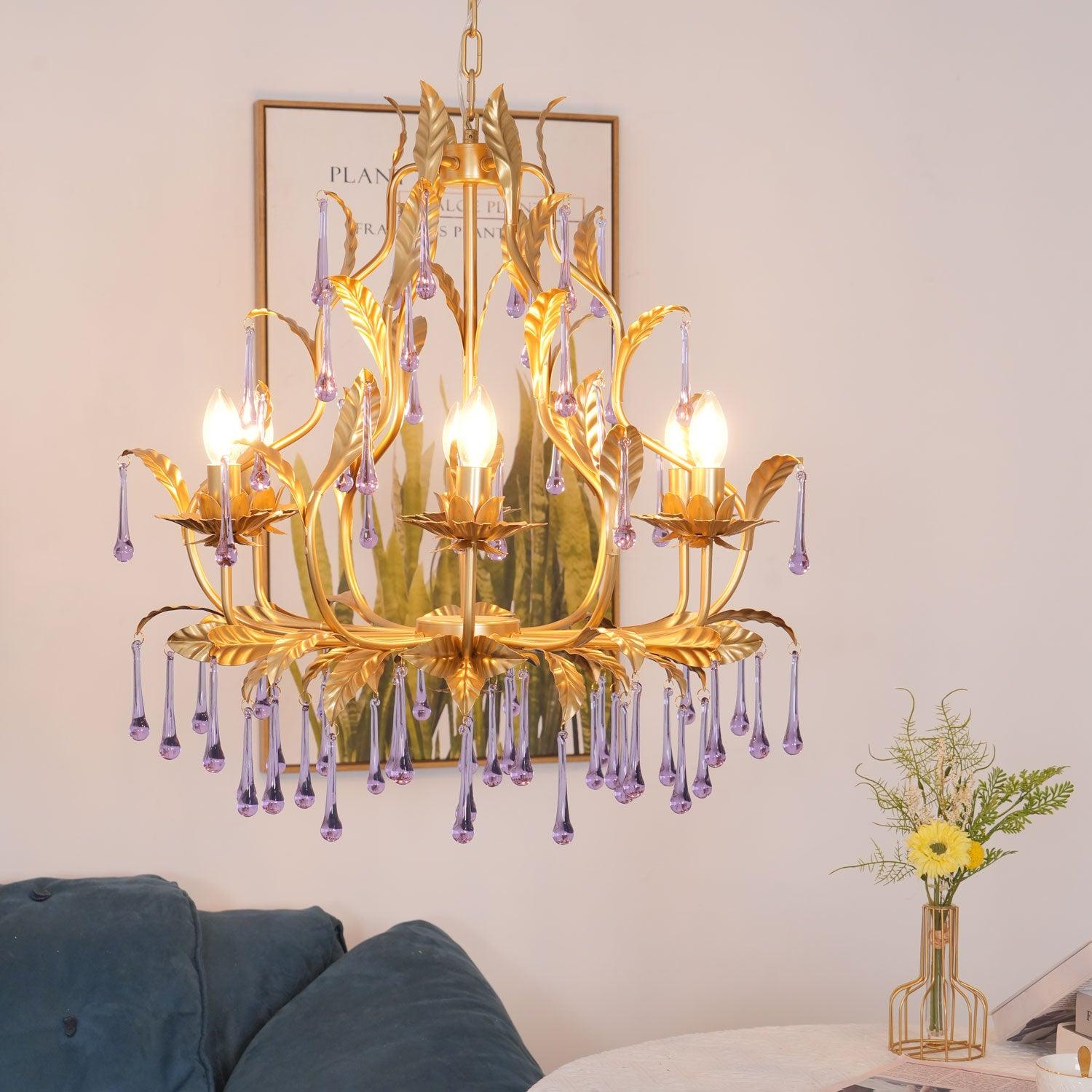 Runa Pendant Lamp Drops Gold Leaves-Neutral Decor