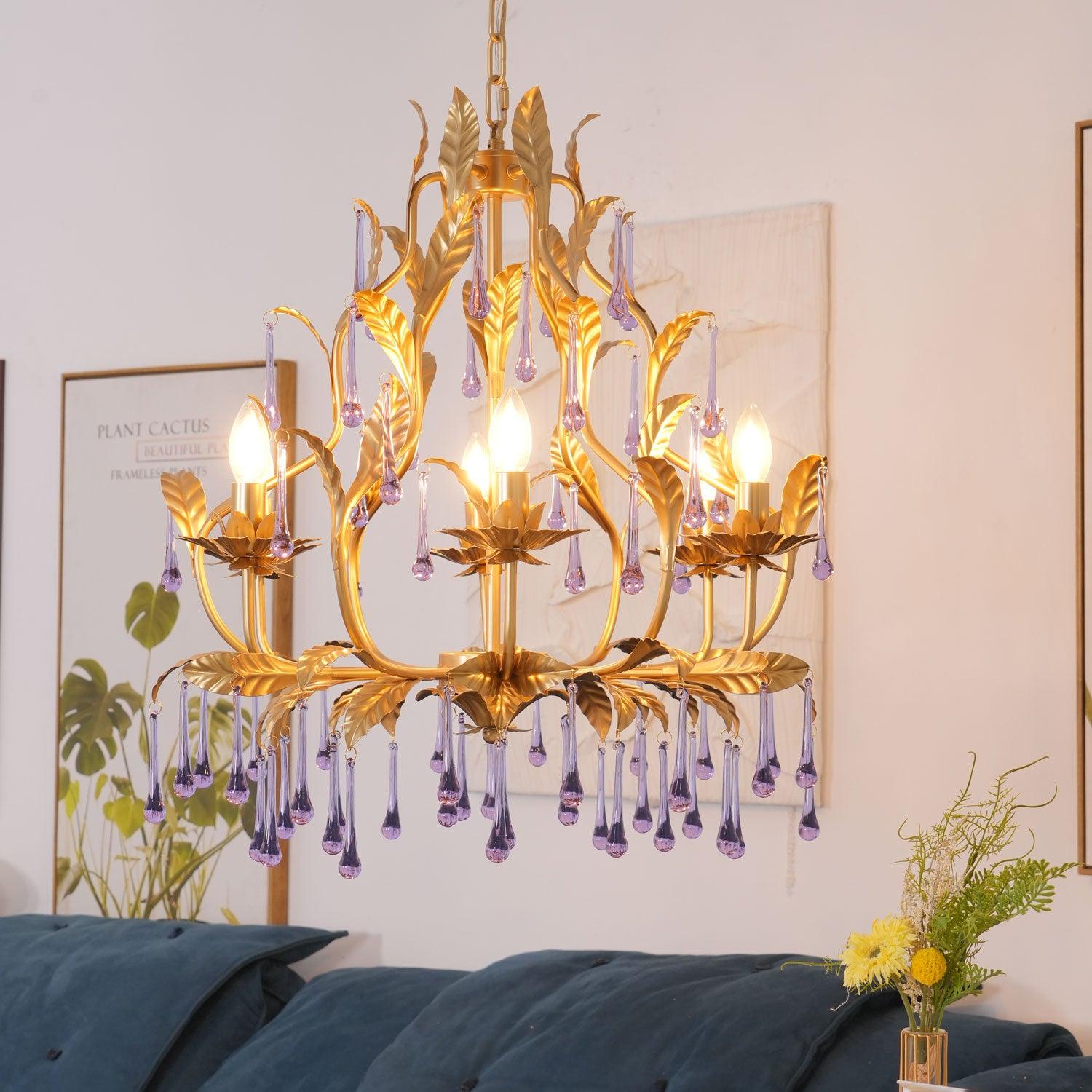 Runa Pendant Lamp Drops Gold Leaves-Neutral Decor