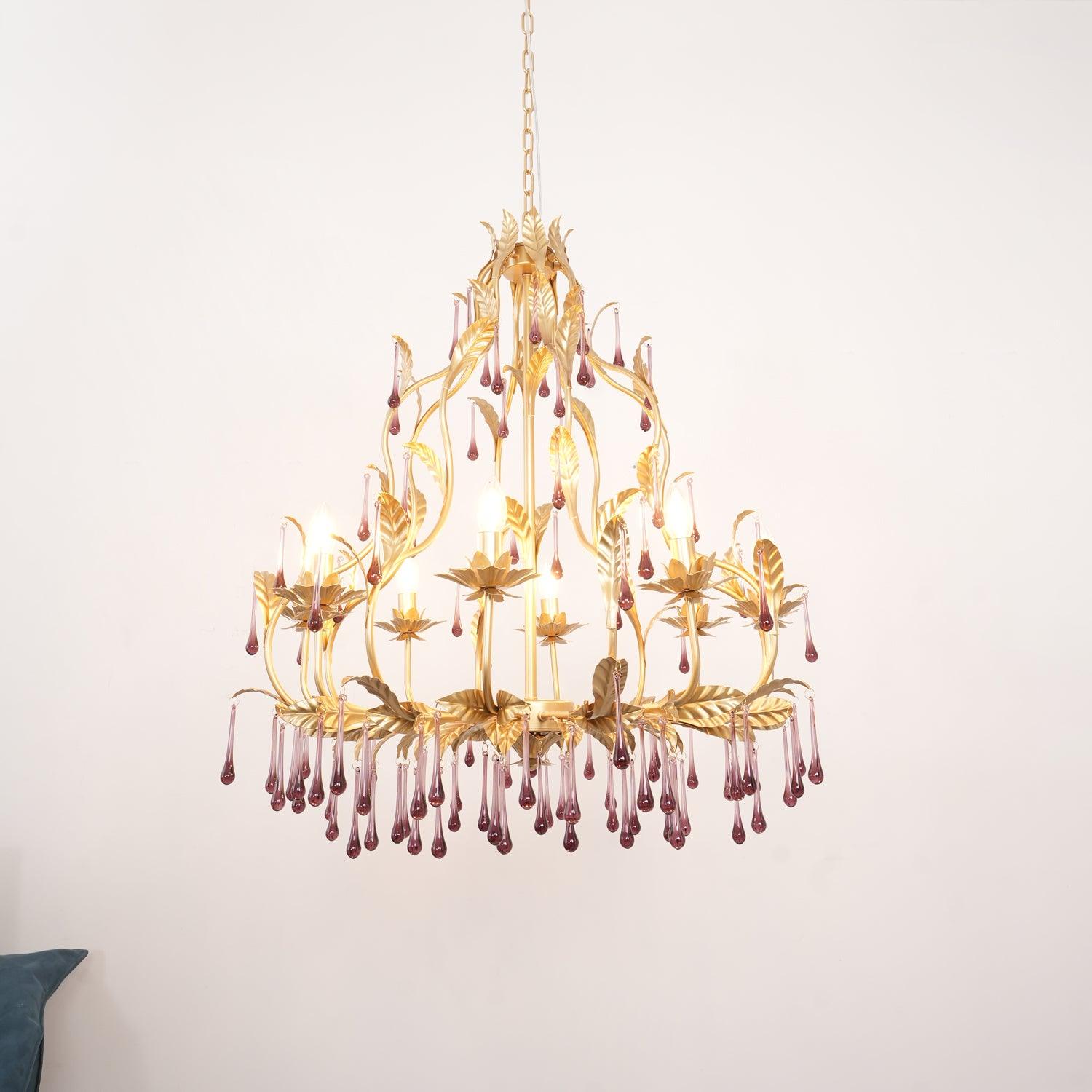Runa Pendant Lamp Drops Gold Leaves-Neutral Decor