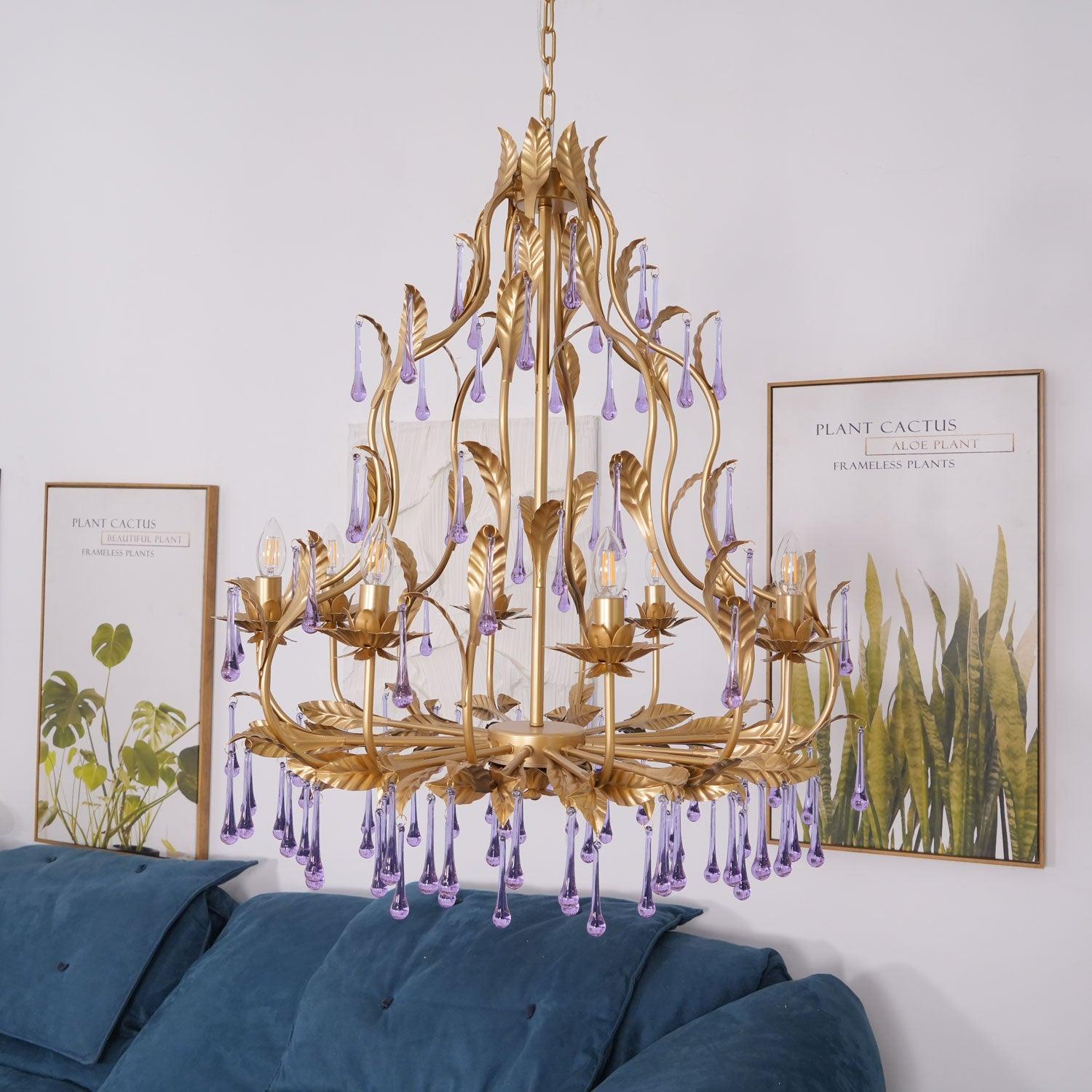 Runa Pendant Lamp Drops Gold Leaves-Neutral Decor