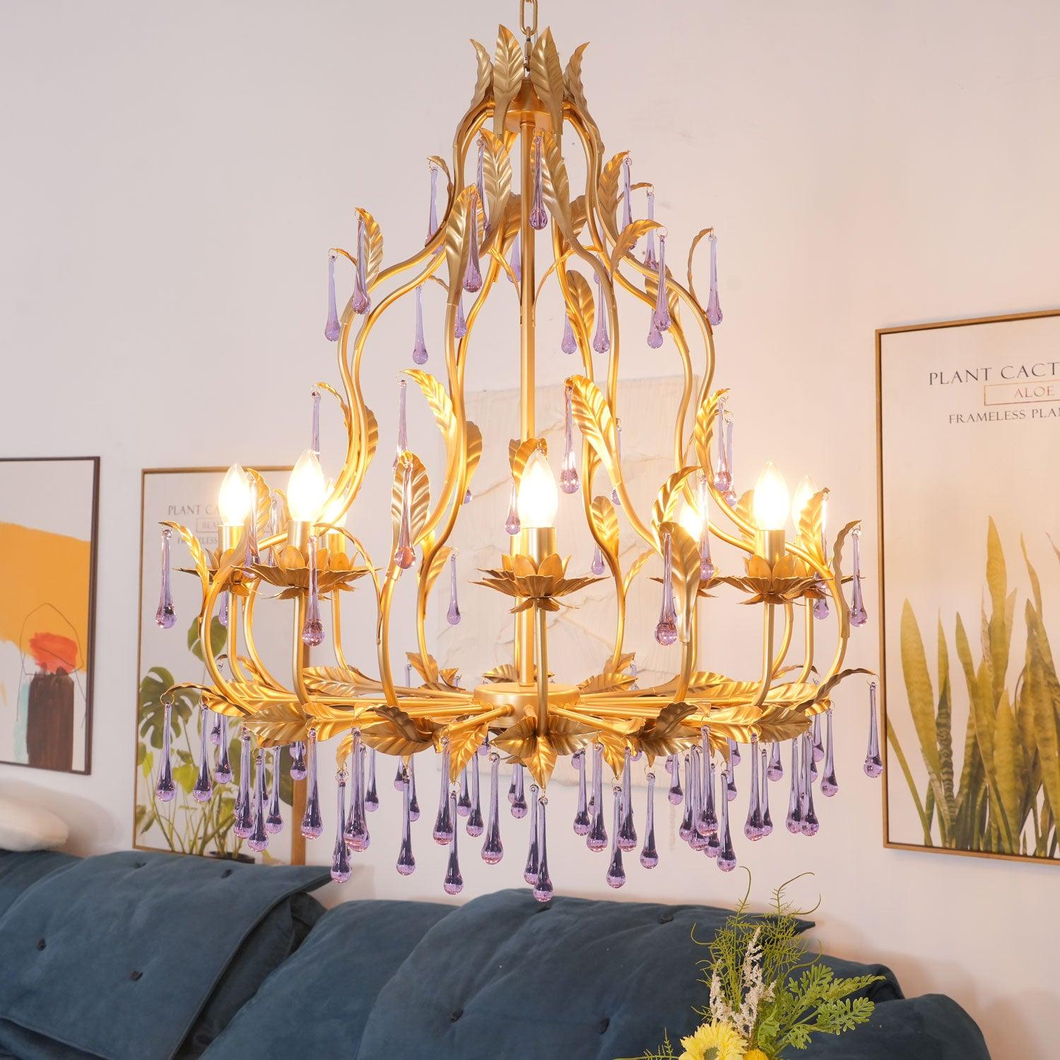 Runa Pendant Lamp Drops Gold Leaves-Neutral Decor