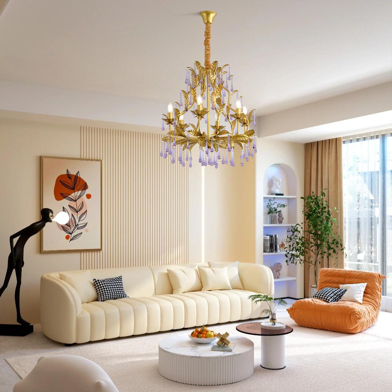 Runa Pendant Lamp Drops Gold Leaves-Neutral Decor