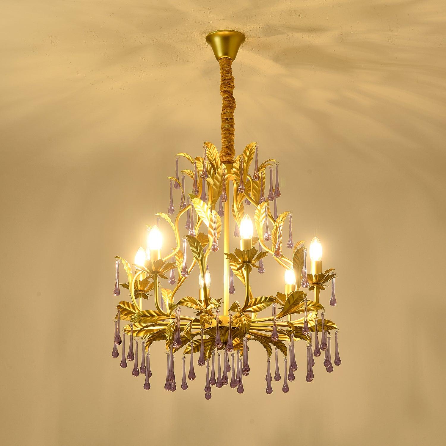 Runa Pendant Lamp Drops Gold Leaves-Neutral Decor