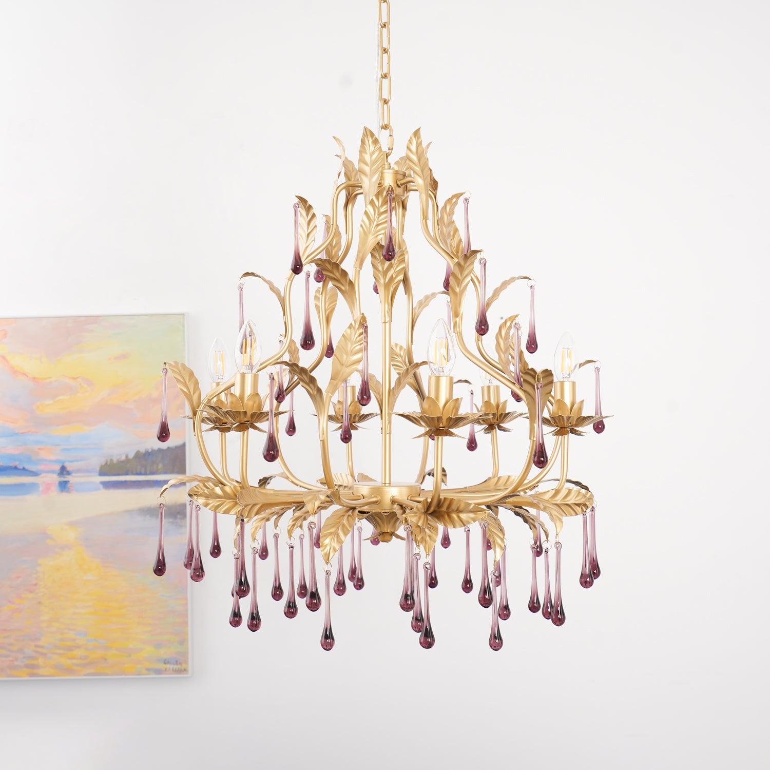 Runa Pendant Lamp Drops Gold Leaves-Neutral Decor