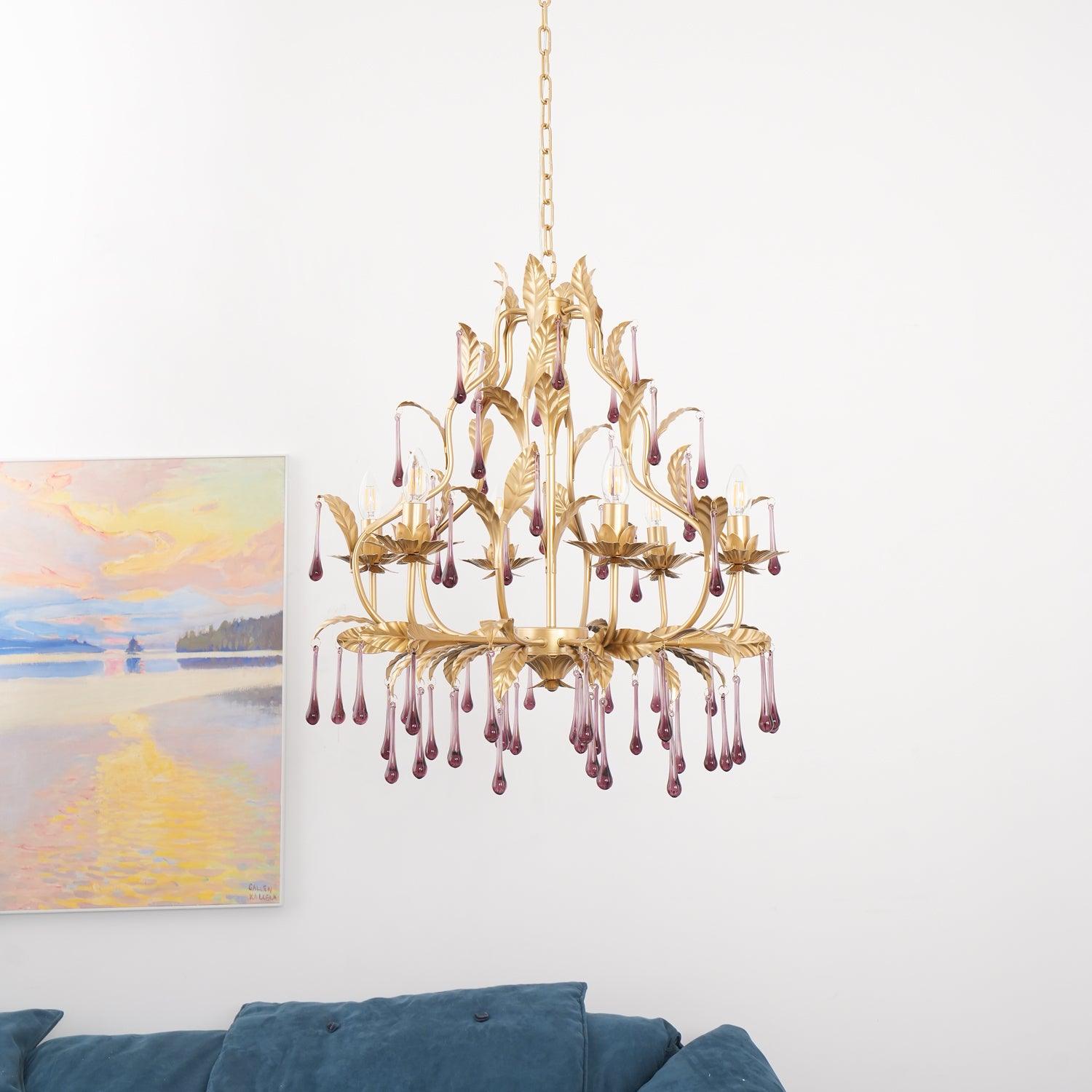 Runa Pendant Lamp Drops Gold Leaves-Neutral Decor