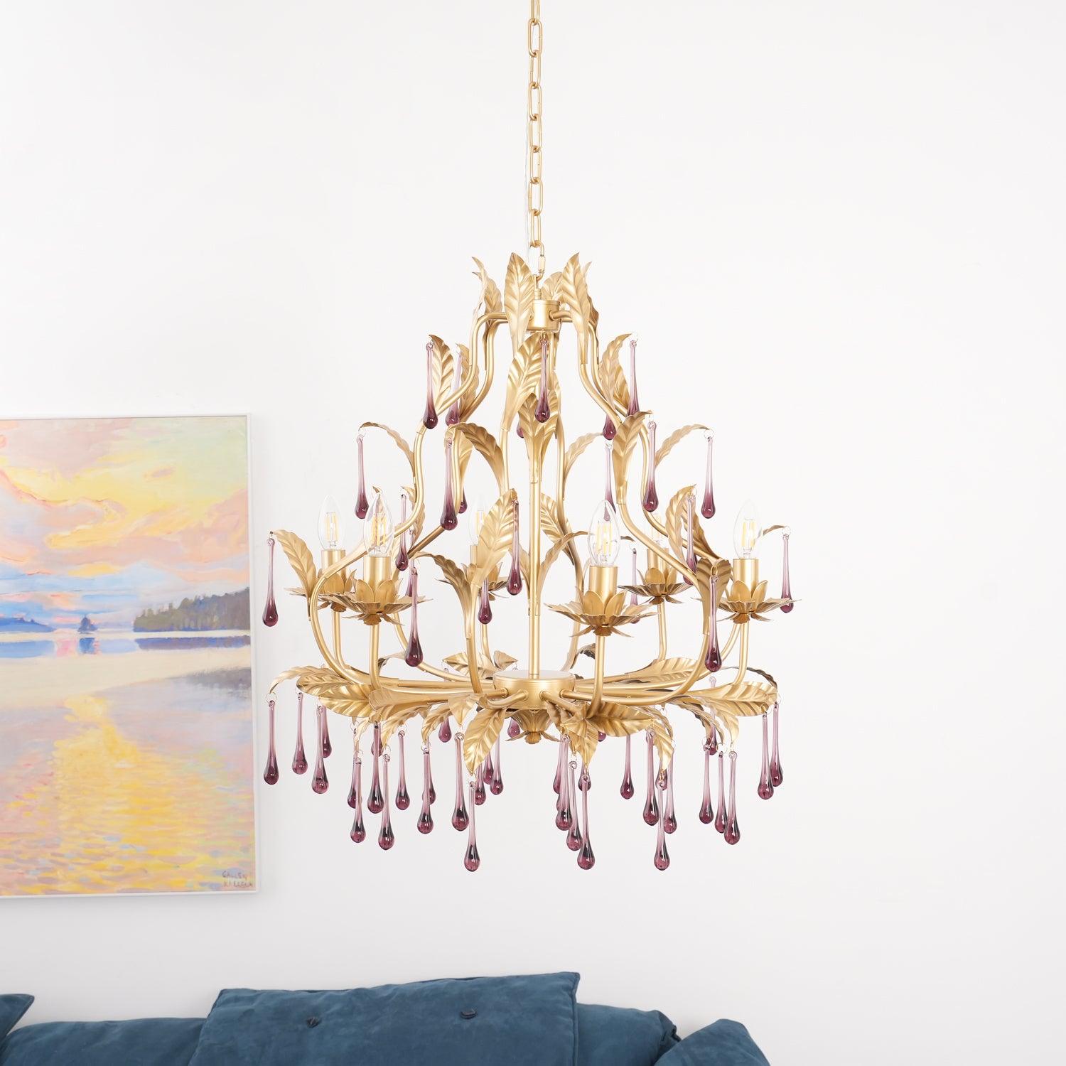 Runa Pendant Lamp Drops Gold Leaves-Neutral Decor