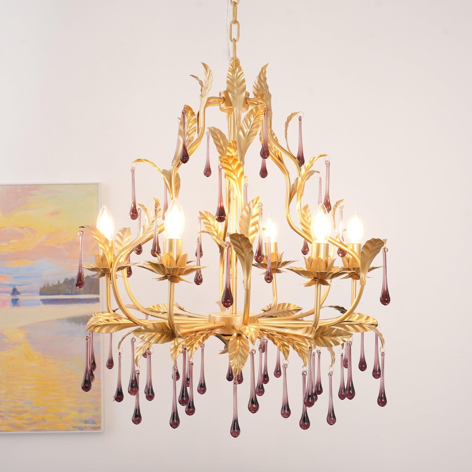 Runa Pendant Lamp Drops Gold Leaves-Neutral Decor