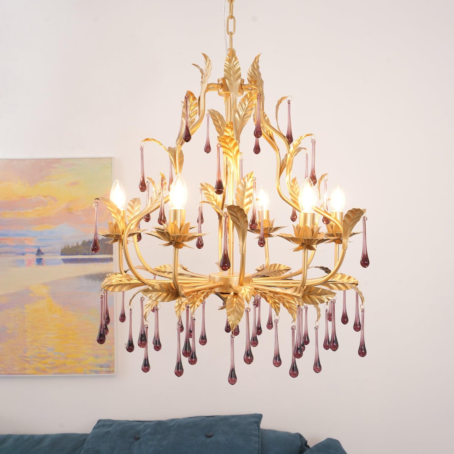 Runa Pendant Lamp Drops Gold Leaves-Neutral Decor