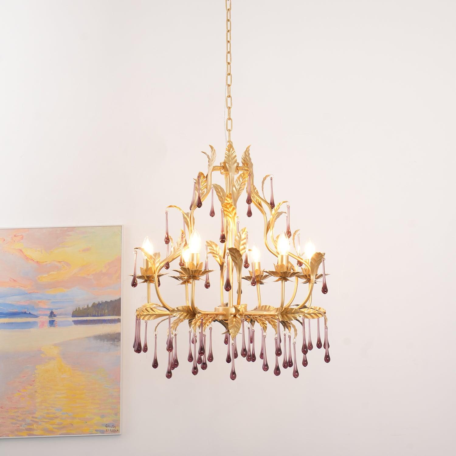 Runa Pendant Lamp Drops Gold Leaves-Neutral Decor