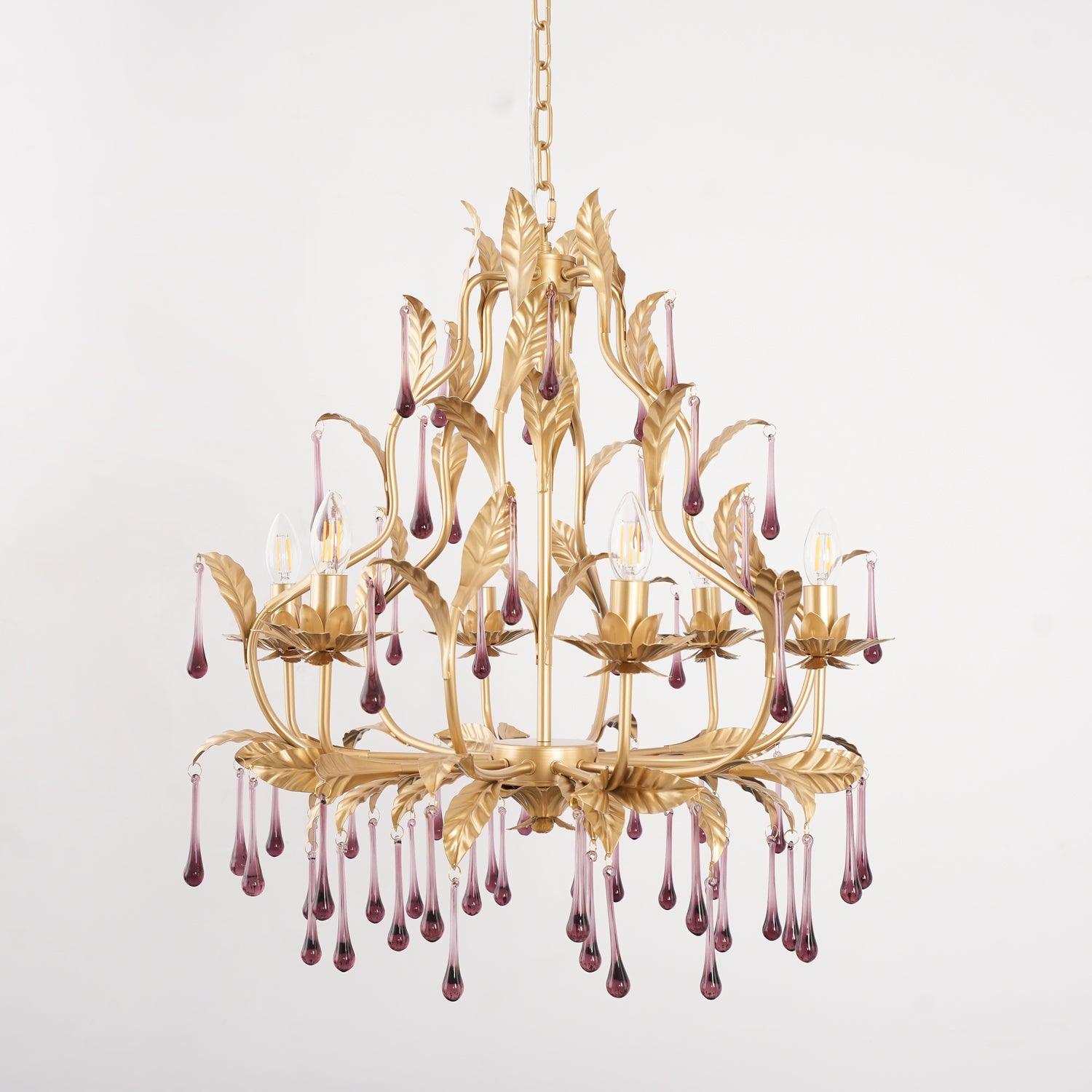 Runa Pendant Lamp Drops Gold Leaves-Neutral Decor