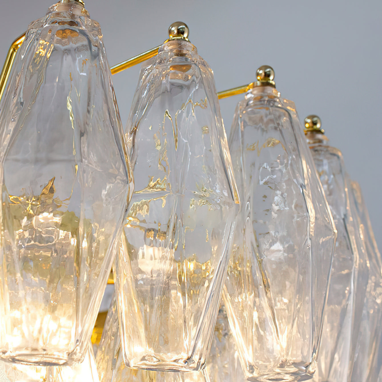 Angled view of the Ametista Chandelier, emphasizing its architectural matrix.