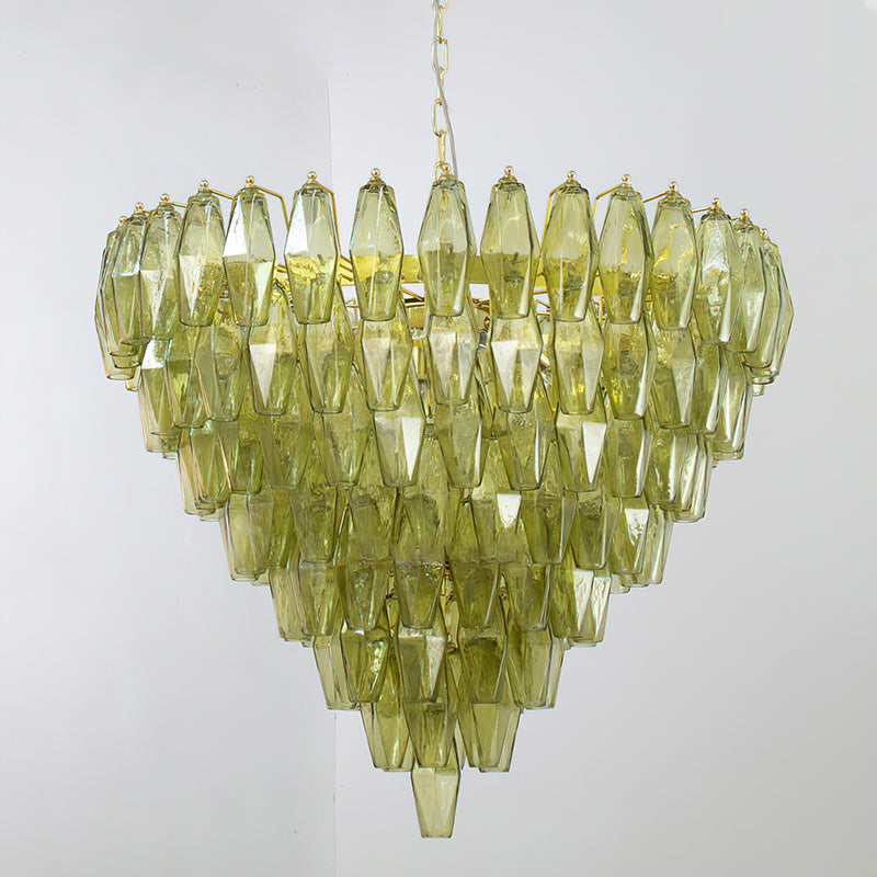 Ametista Chandelier with blue glass, creating a serene ambiance.