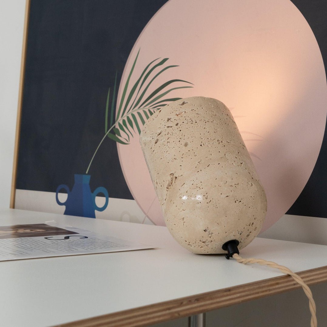 Deloz Tapered Block Travertine Table Lamp-Neutral Decor