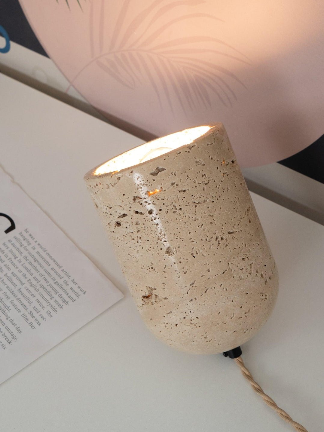 Deloz Tapered Block Travertine Table Lamp-Neutral Decor