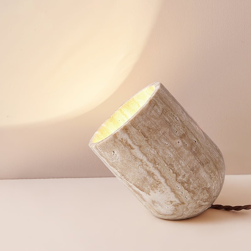 Deloz Tapered Block Travertine Table Lamp-Neutral Decor