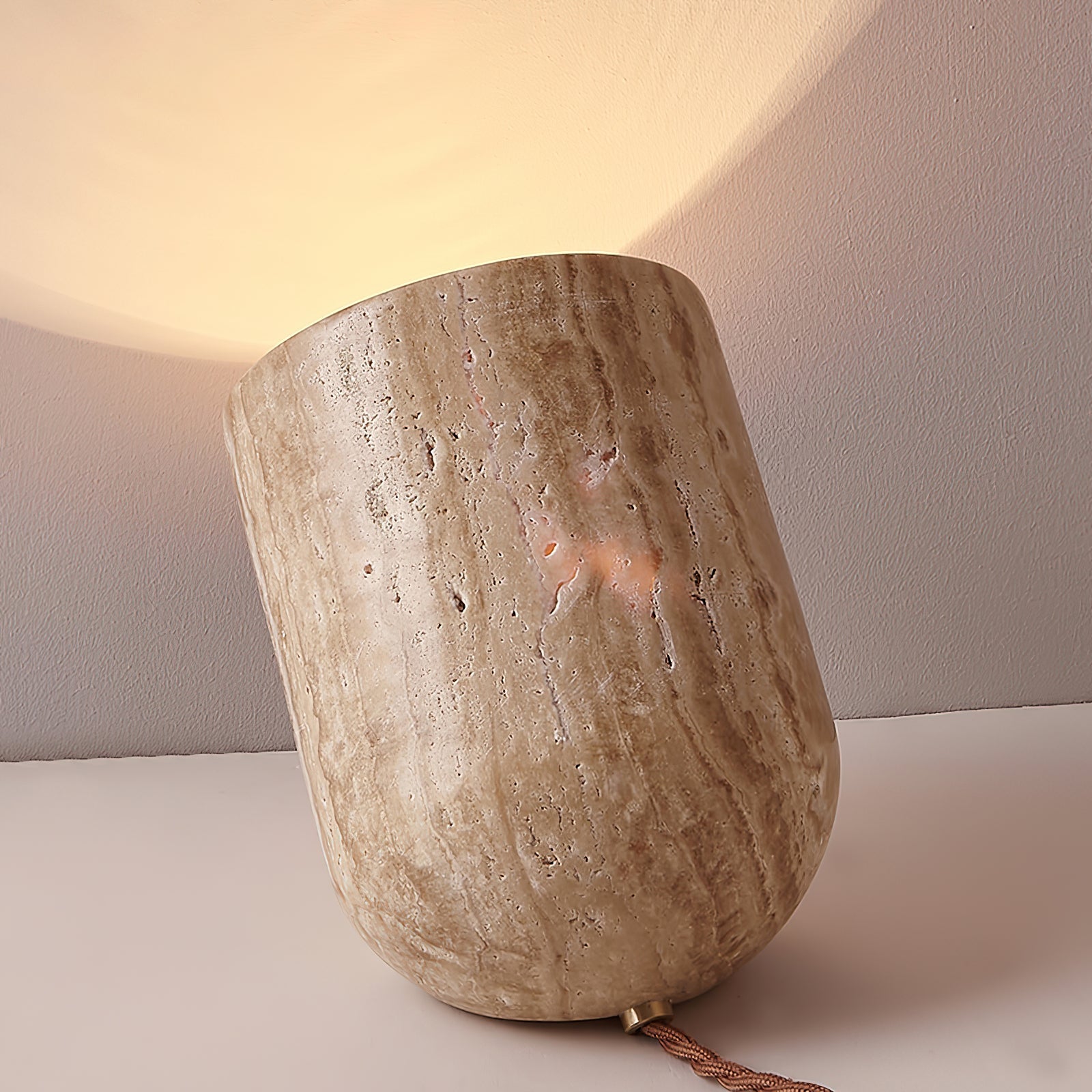 Deloz Tapered Block Travertine Table Lamp-Neutral Decor