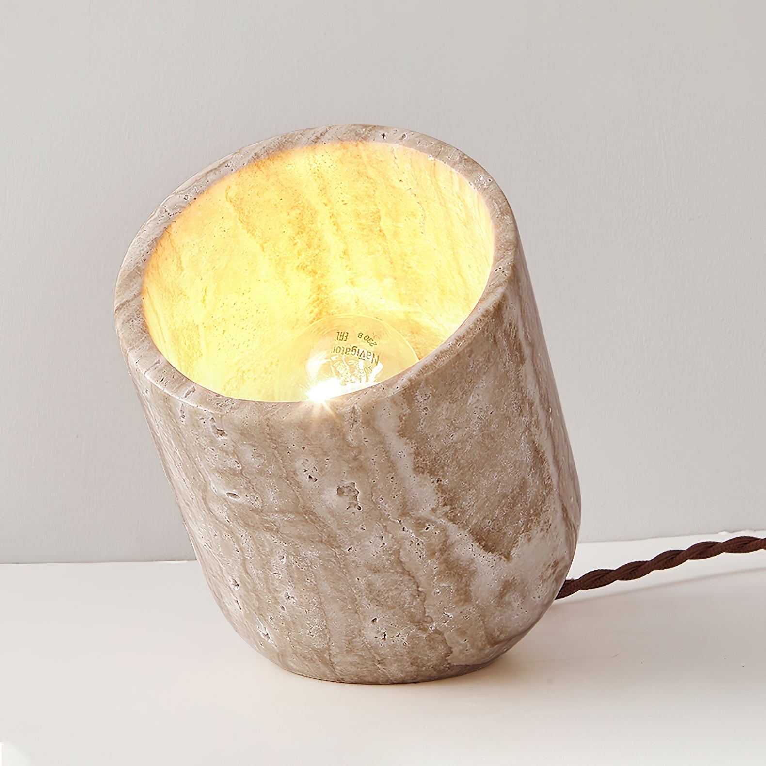 Deloz Tapered Block Travertine Table Lamp-Neutral Decor
