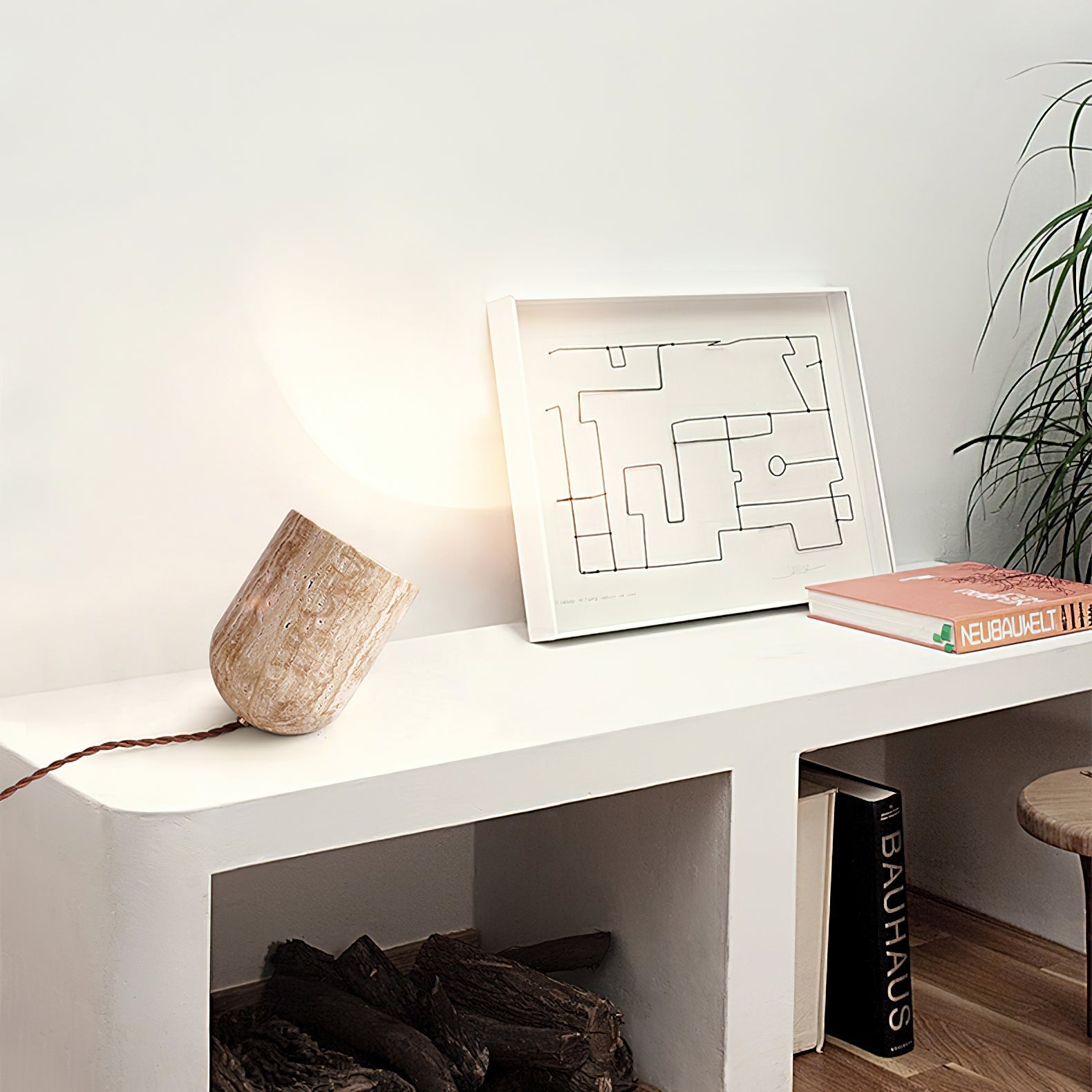 Deloz Tapered Block Travertine Table Lamp-Neutral Decor